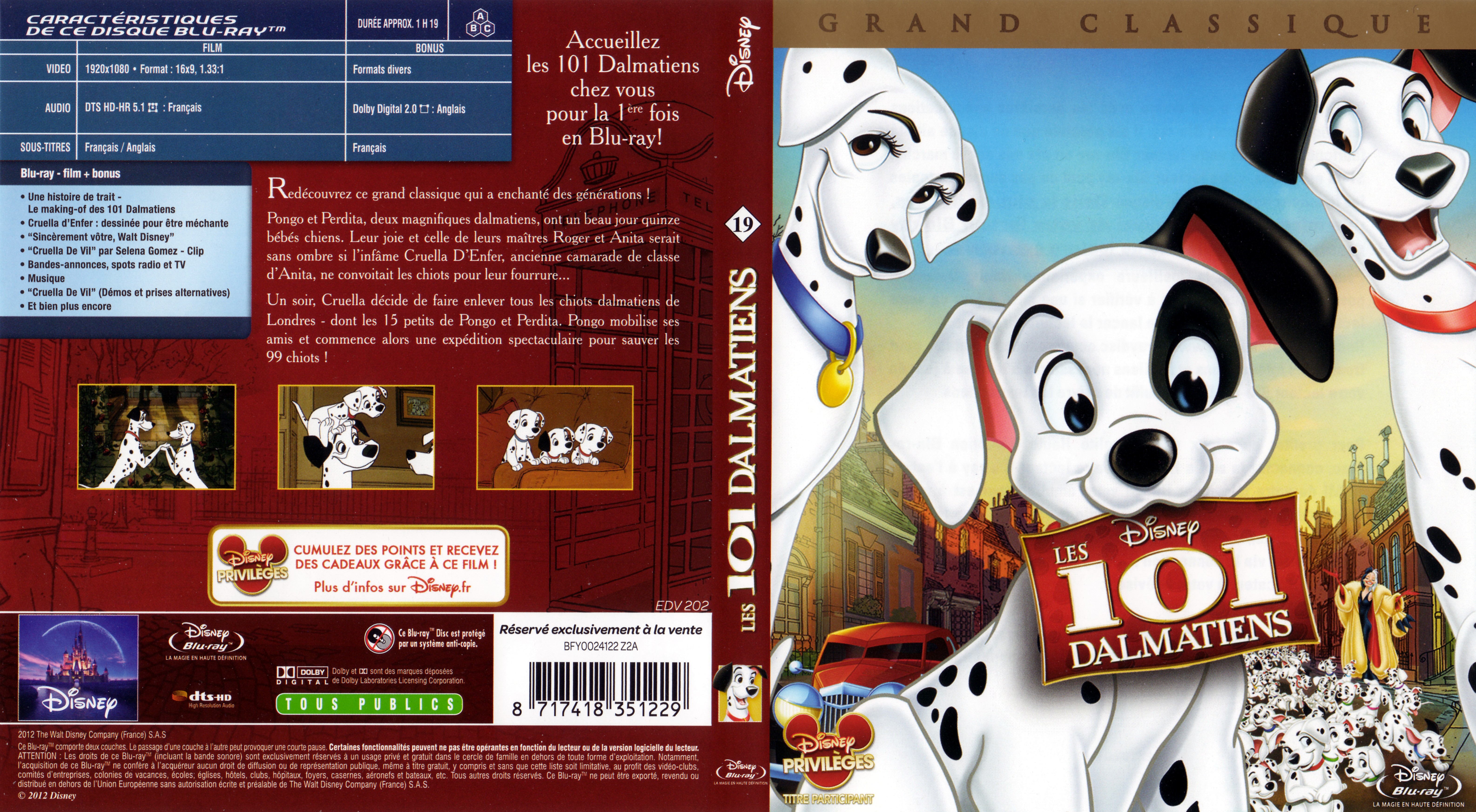 Jaquette DVD Les 101 dalmatiens (BLU-RAY)