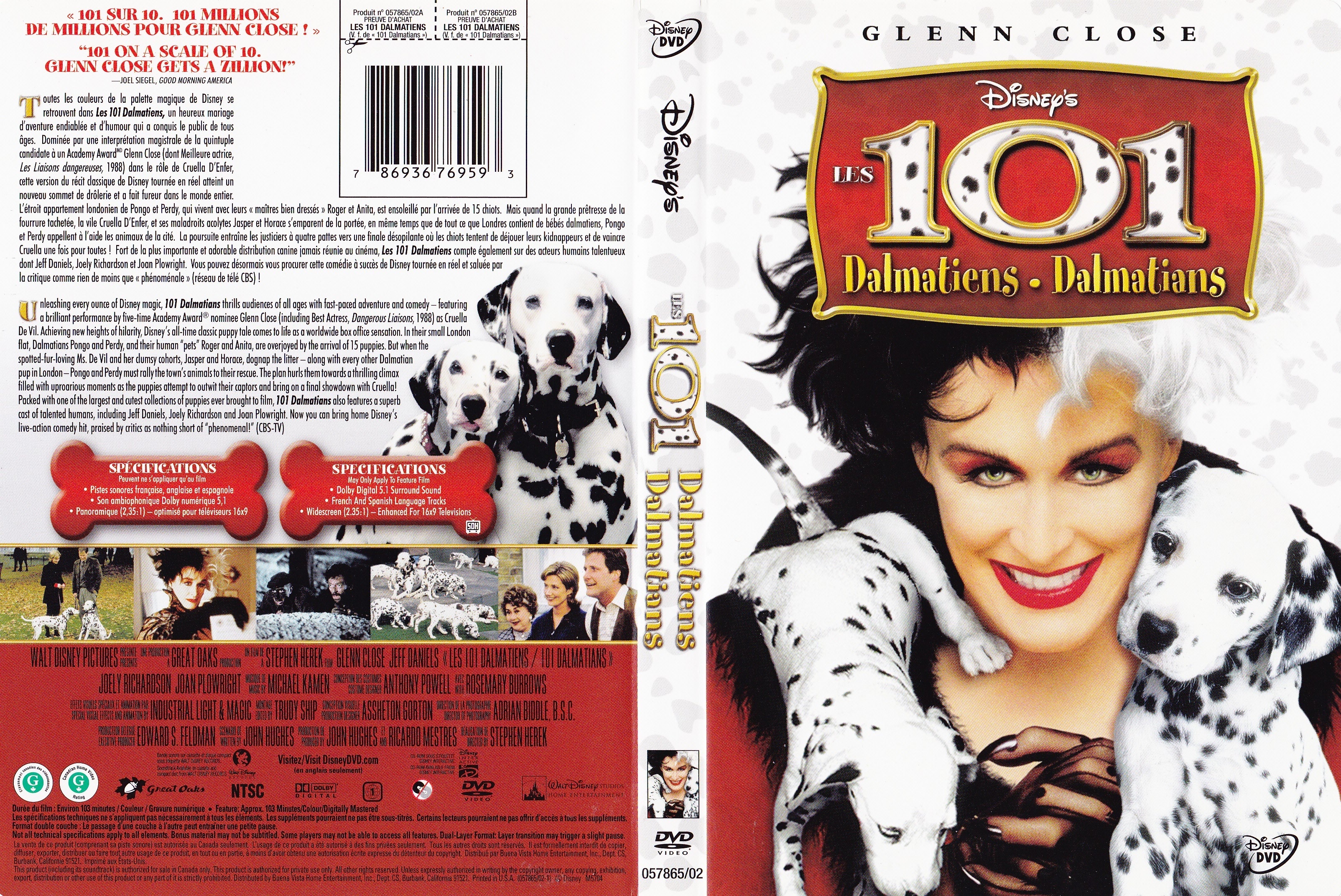 Jaquette DVD Les 101 dalmatiens le film (Canadienne)