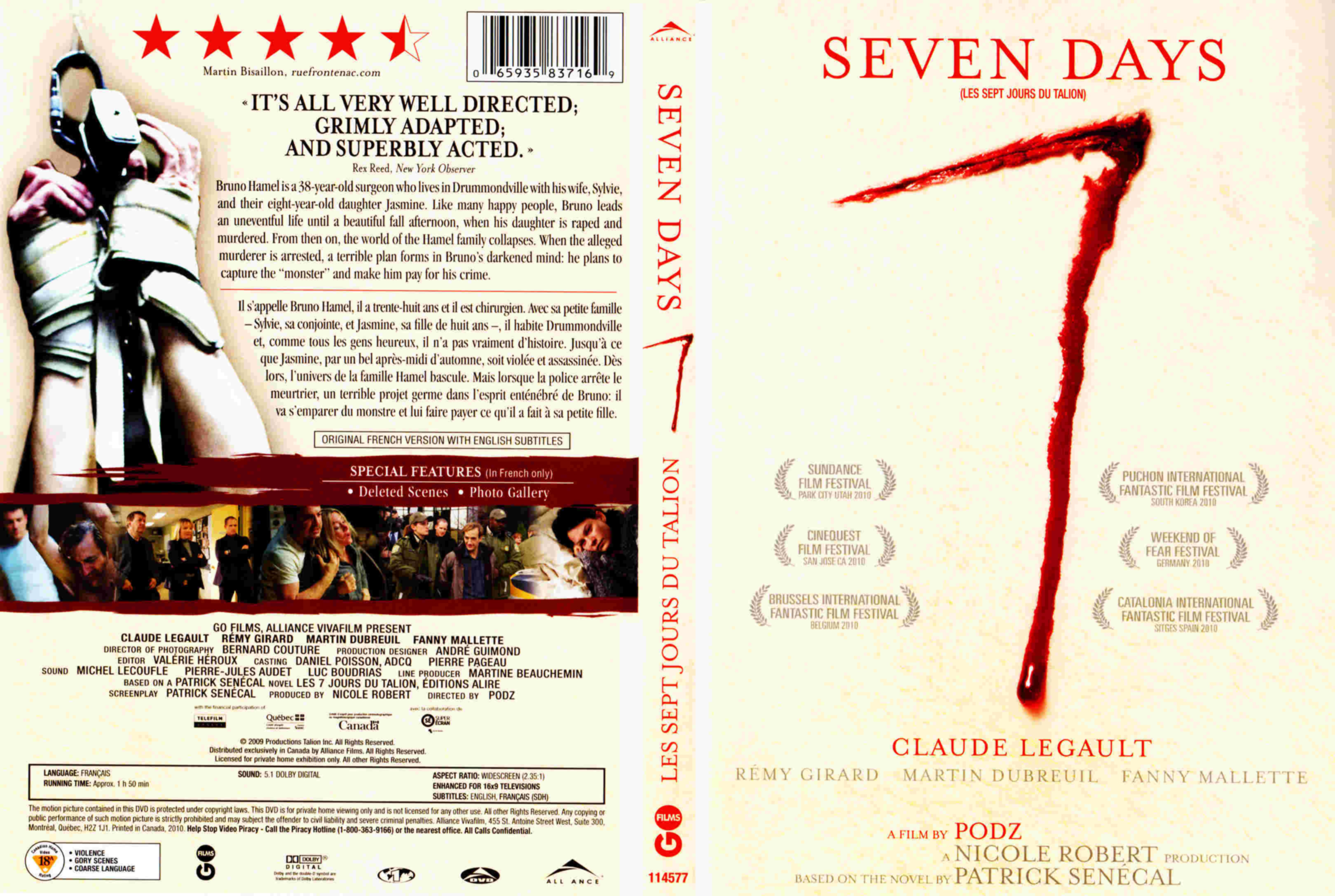 Jaquette DVD Les 7 jours du talion - Seven Days (Canadienne)