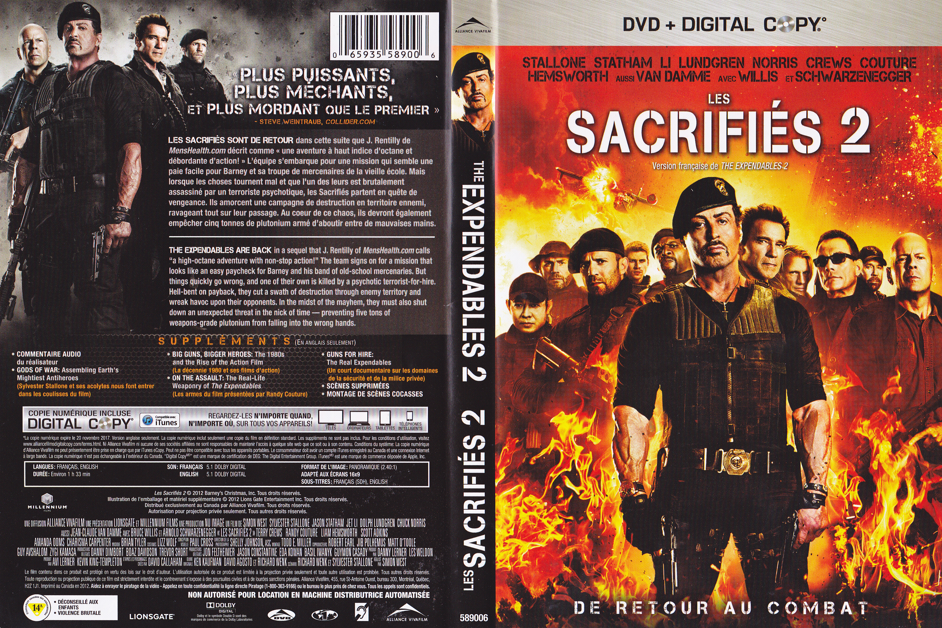 Jaquette DVD Les Sacrifis 2 - The expendables 2 (Canadienne)