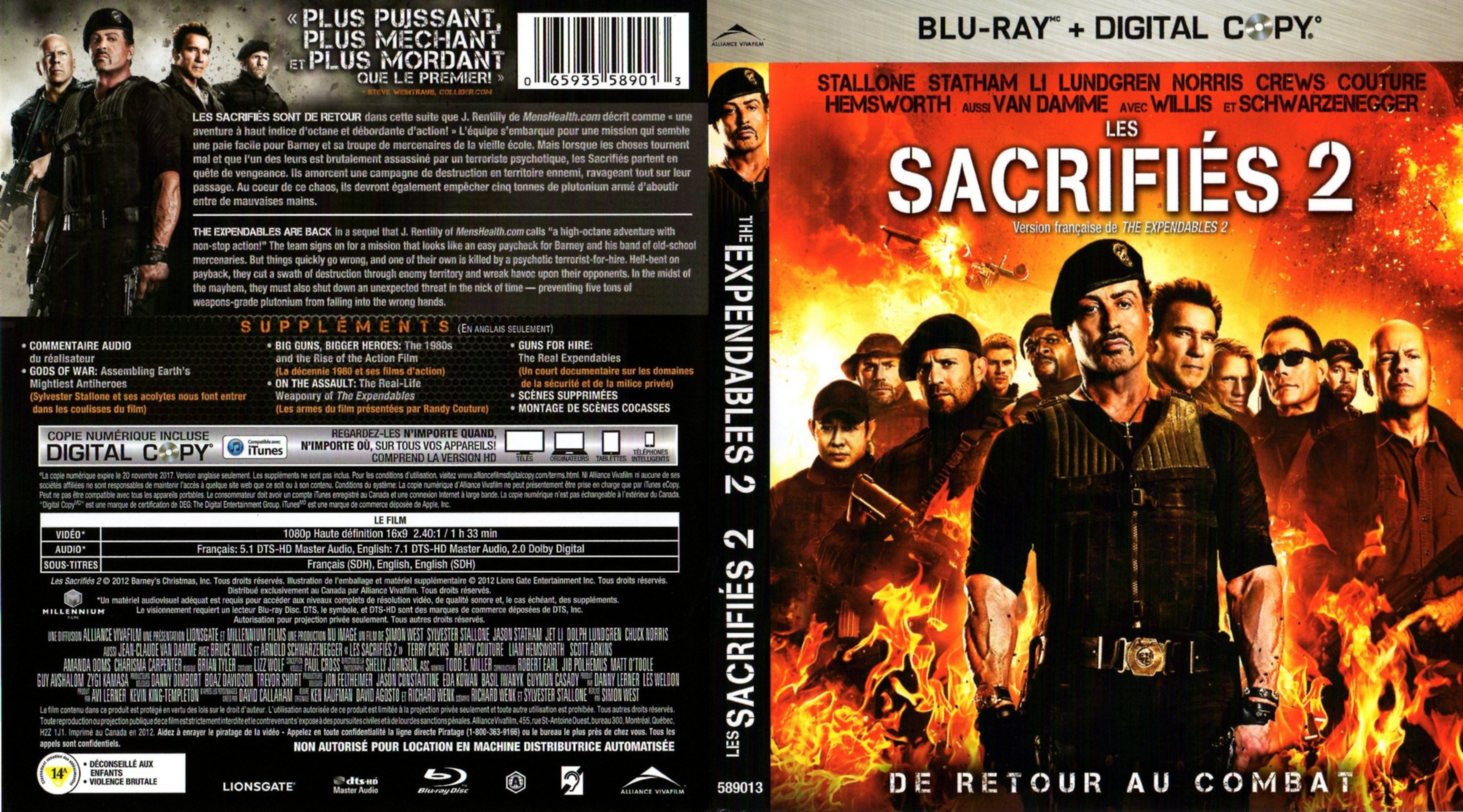 Jaquette DVD Les Sacrifis 2 - The expendables 2 (Canadienne) (BLU-RAY)