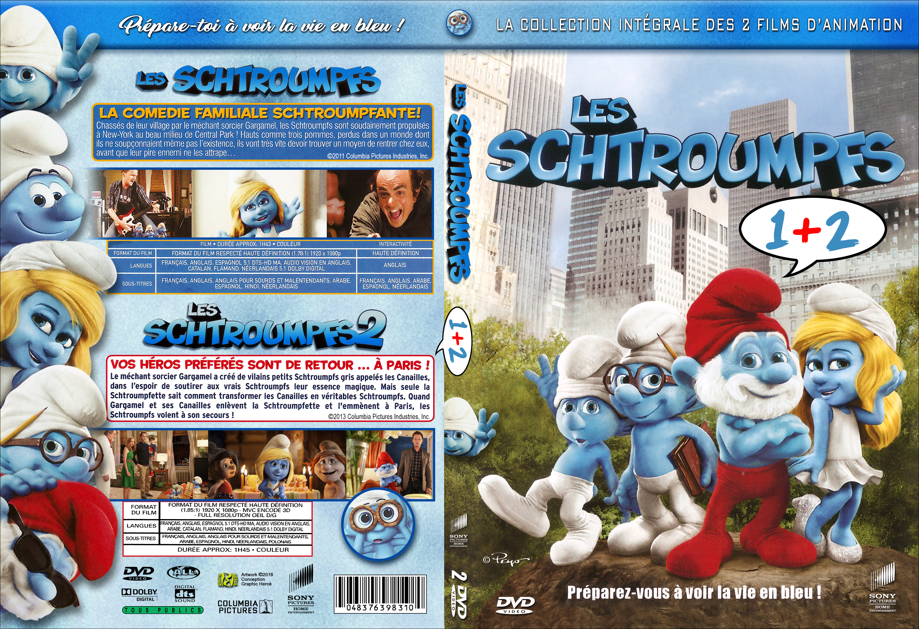 Jaquette DVD Les Schtroumpfs 1 et 2 custom - SLIM