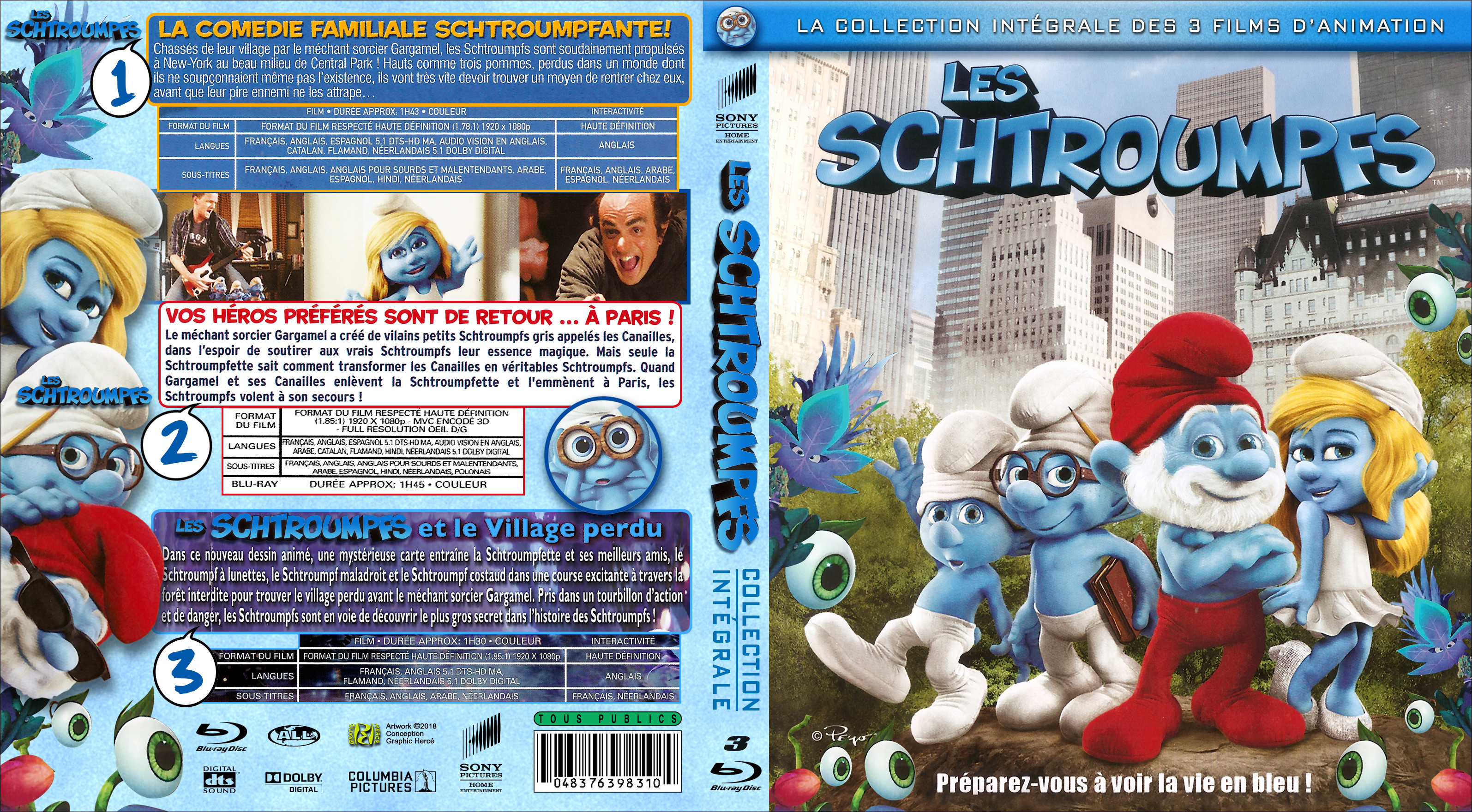 Jaquette DVD Les Schtroumpfs Trilogie custom (BLU-RAY)