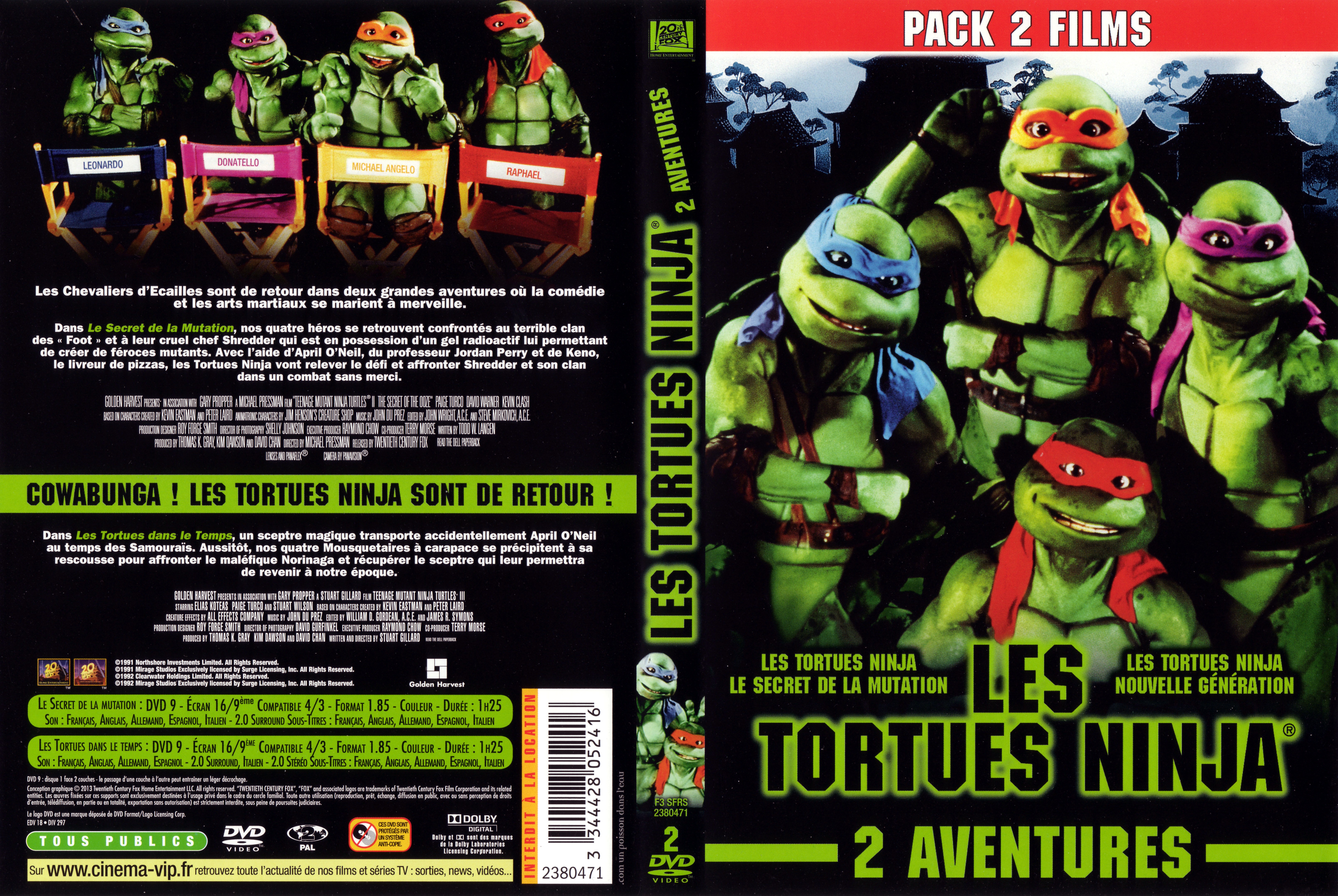 Jaquette DVD Les Tortues ninja - Le secret de la mutation + Les Tortues ninja 3 - Nouvelle generation