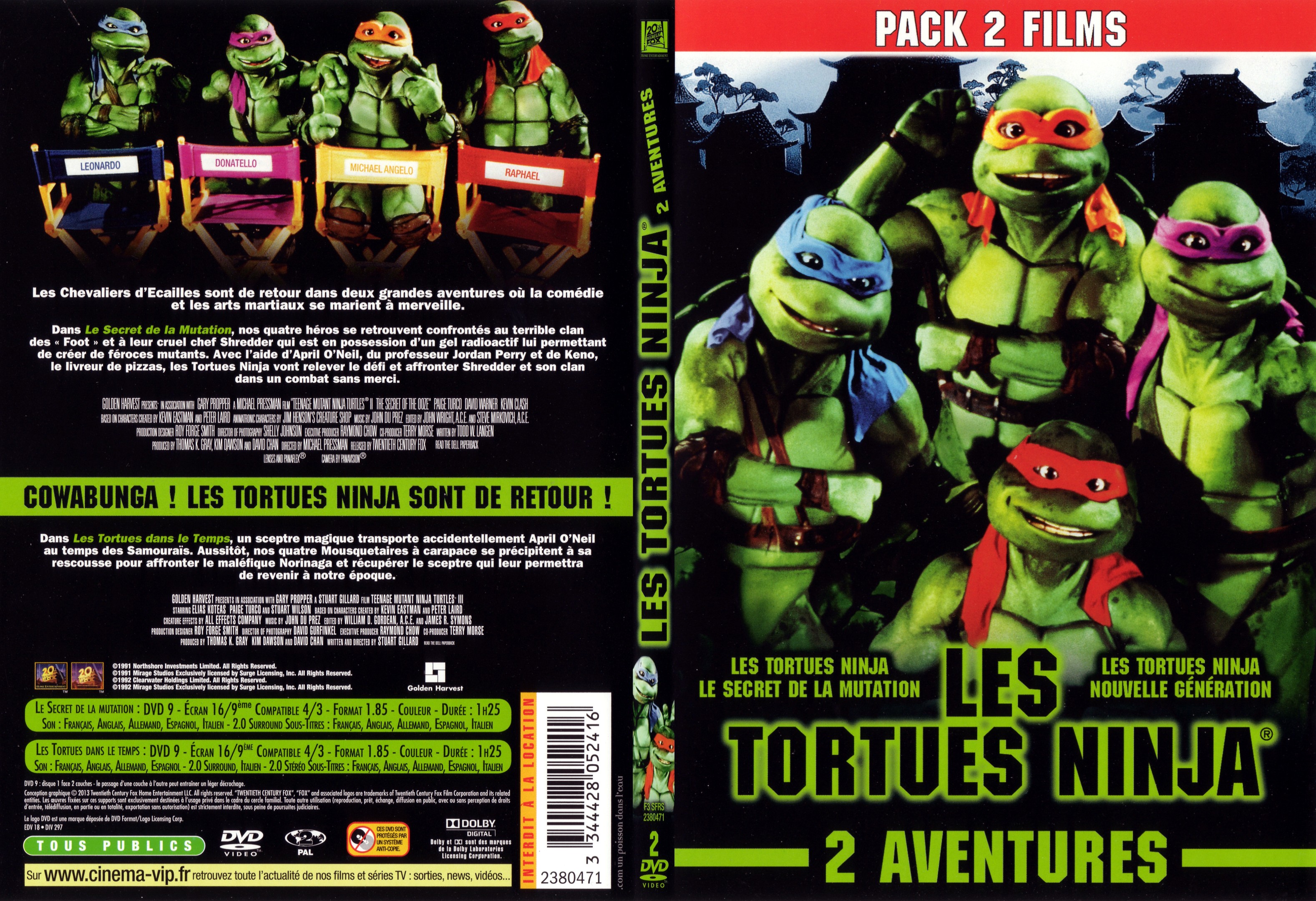 Jaquette DVD Les Tortues ninja - Le secret de la mutation + Les Tortues ninja 3 - Nouvelle generation - SLIM