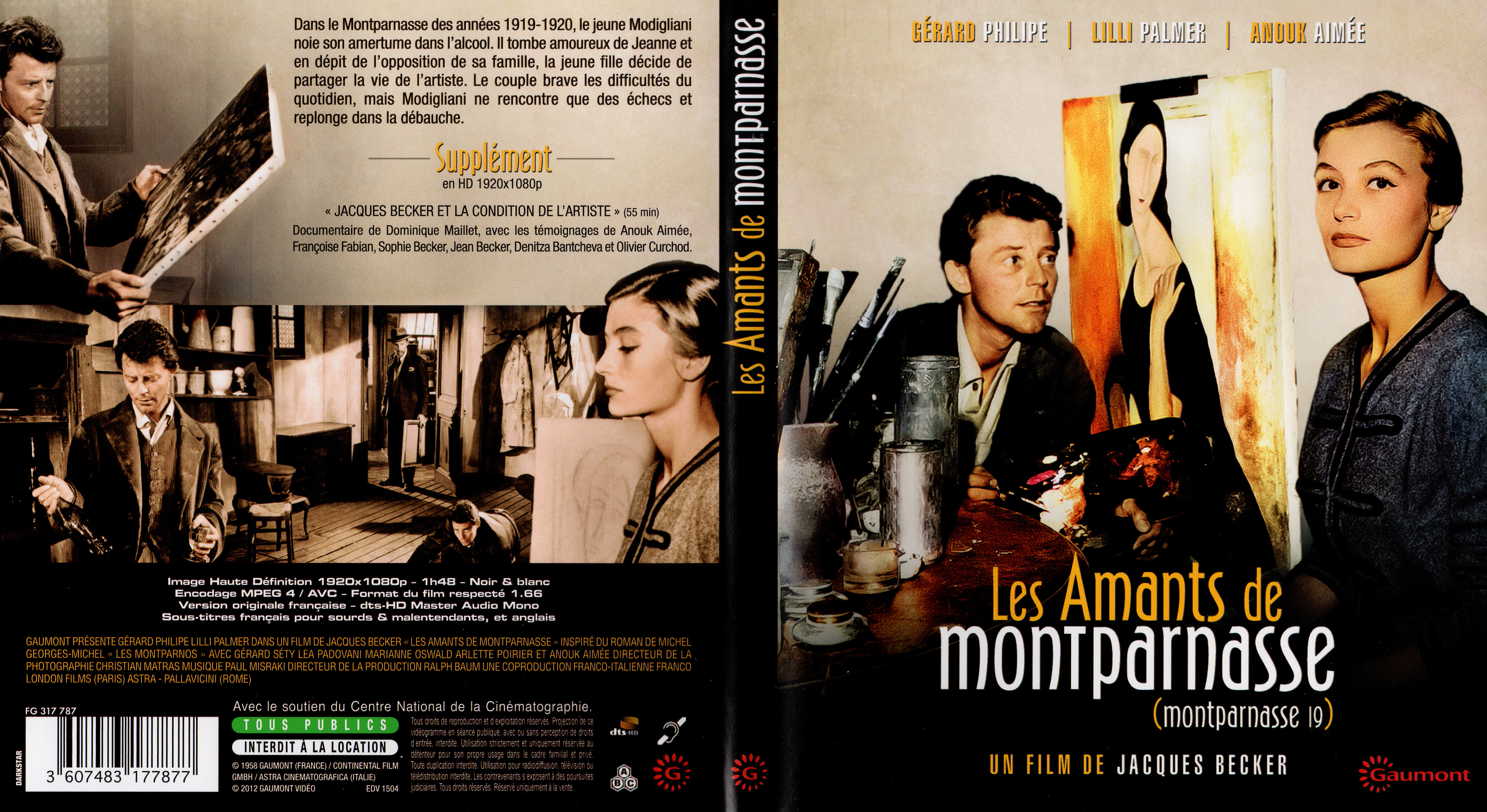 Jaquette DVD Les amants de Montparnasse (BLU-RAY)