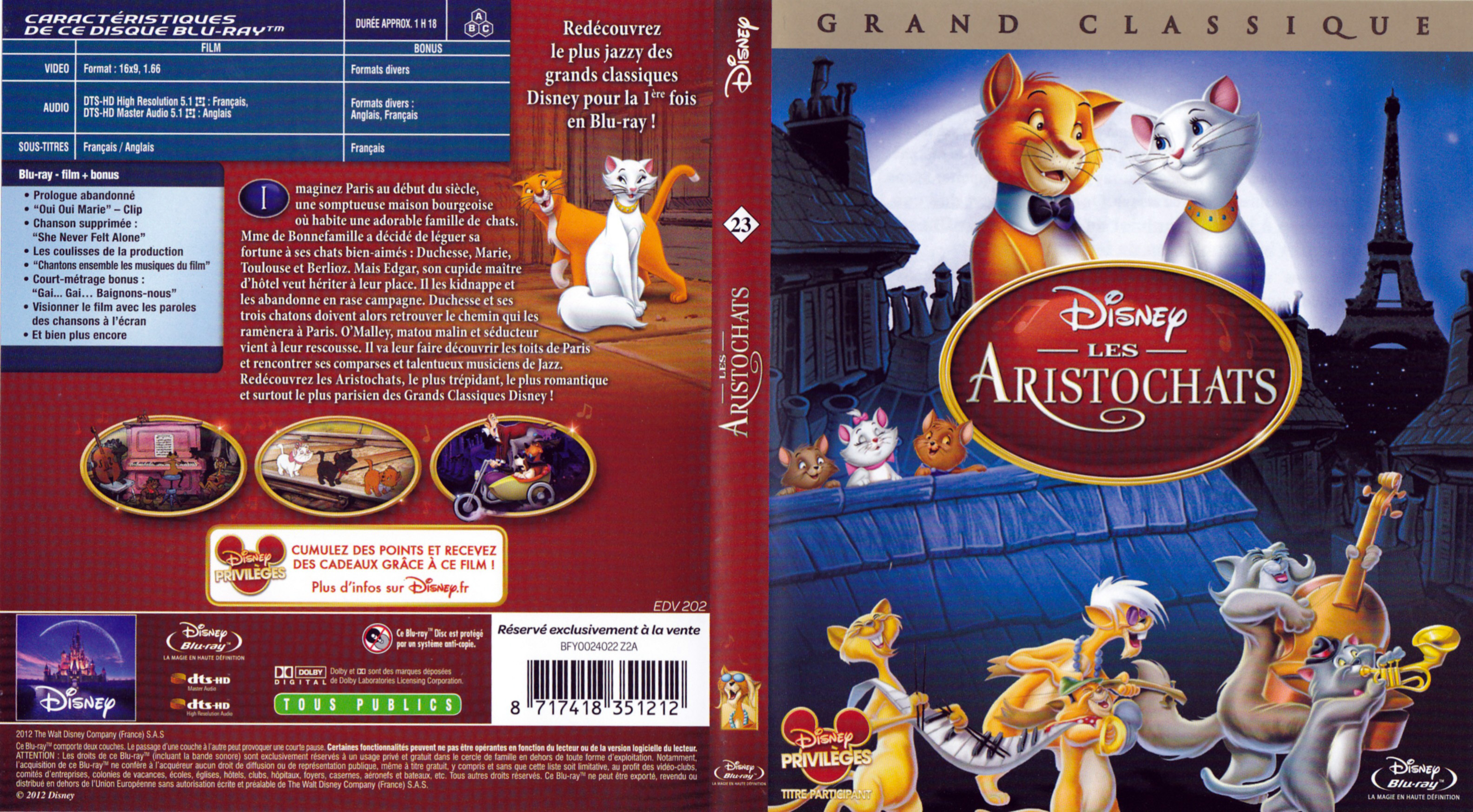 Jaquette DVD Les aristochats (BLU-RAY)