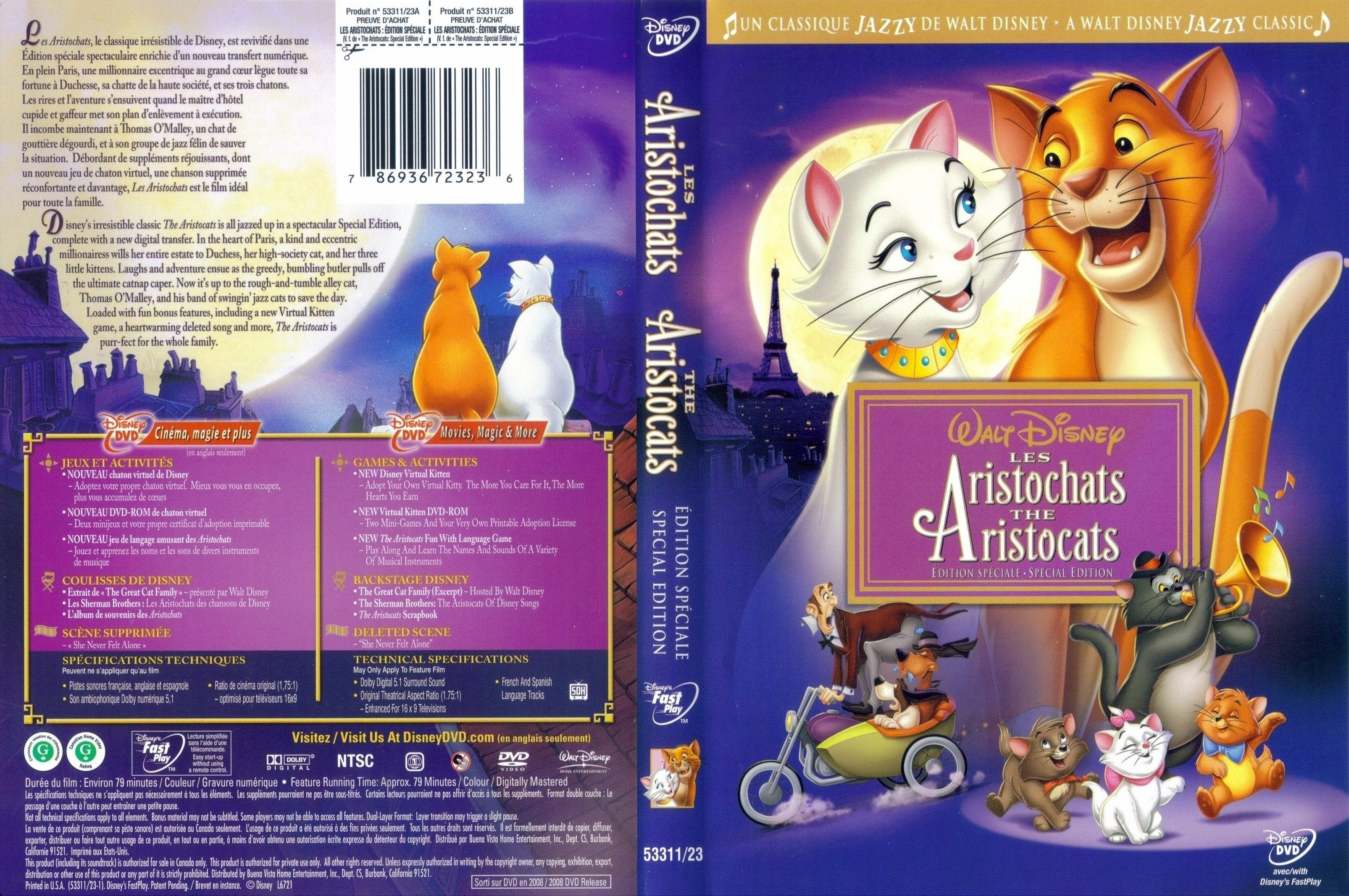 Jaquette DVD Les aristochats (Canadienne)