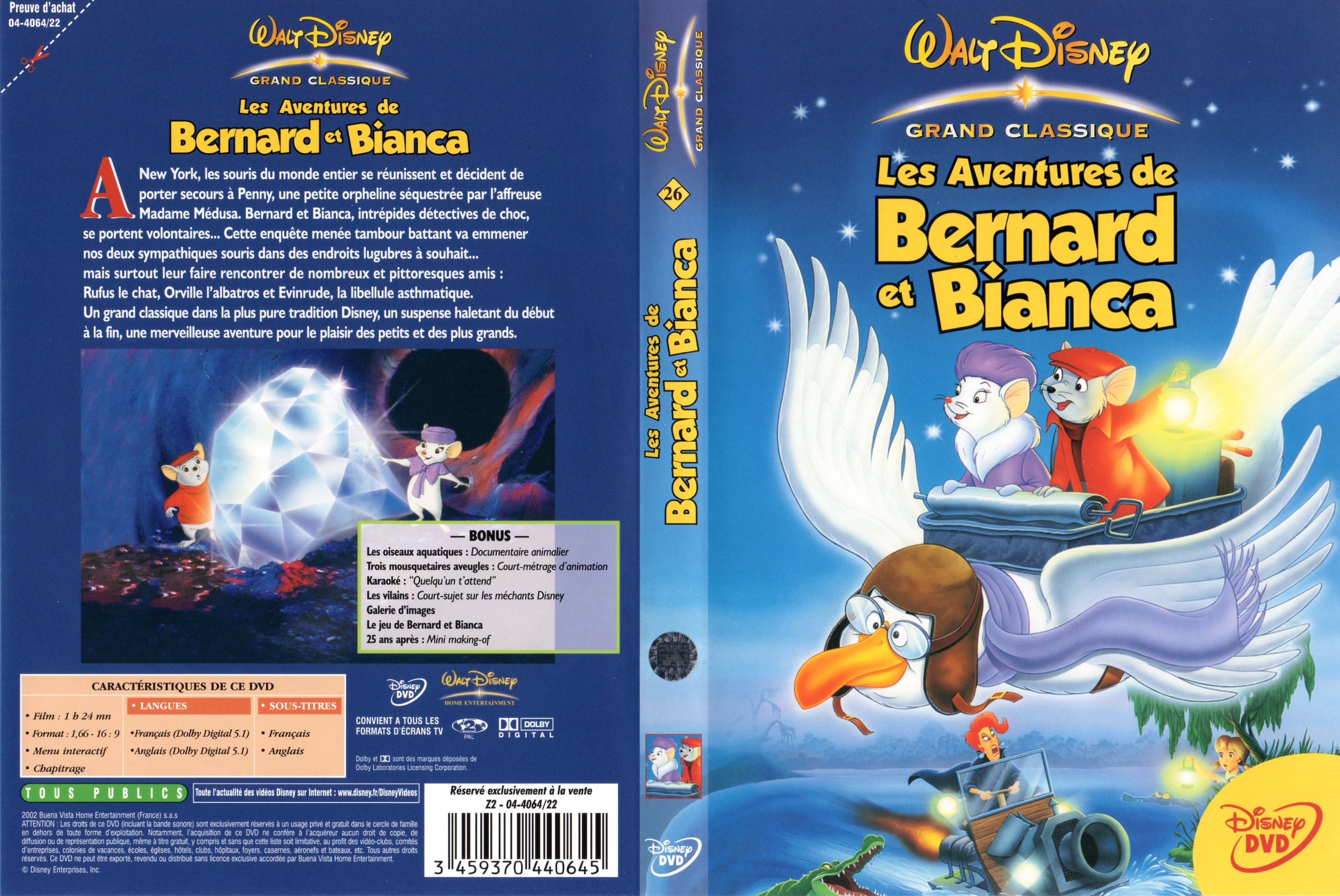 Jaquette DVD Les aventures de Bernard et Bianca