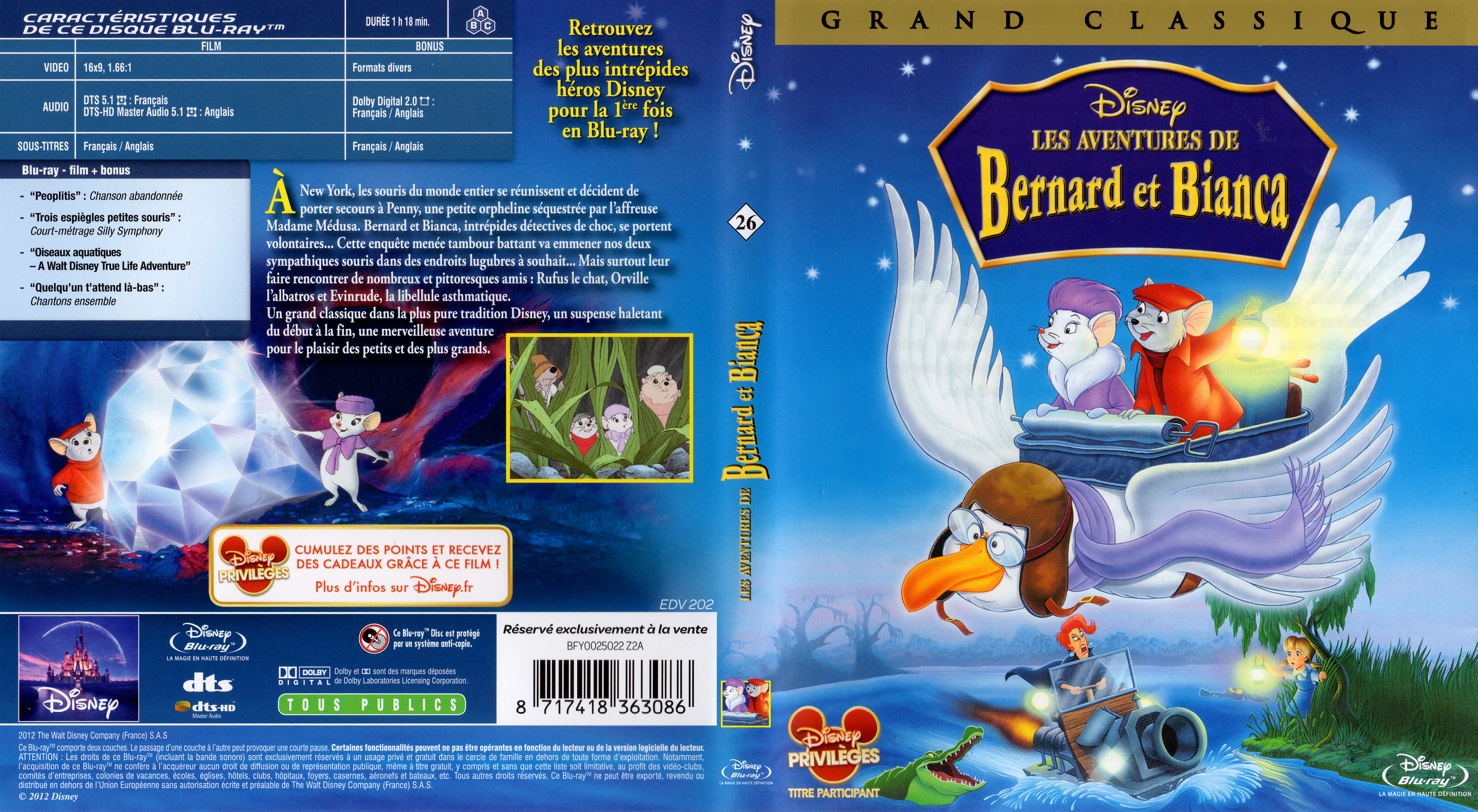 Jaquette DVD Les aventures de Bernard et Bianca (BLU-RAY)