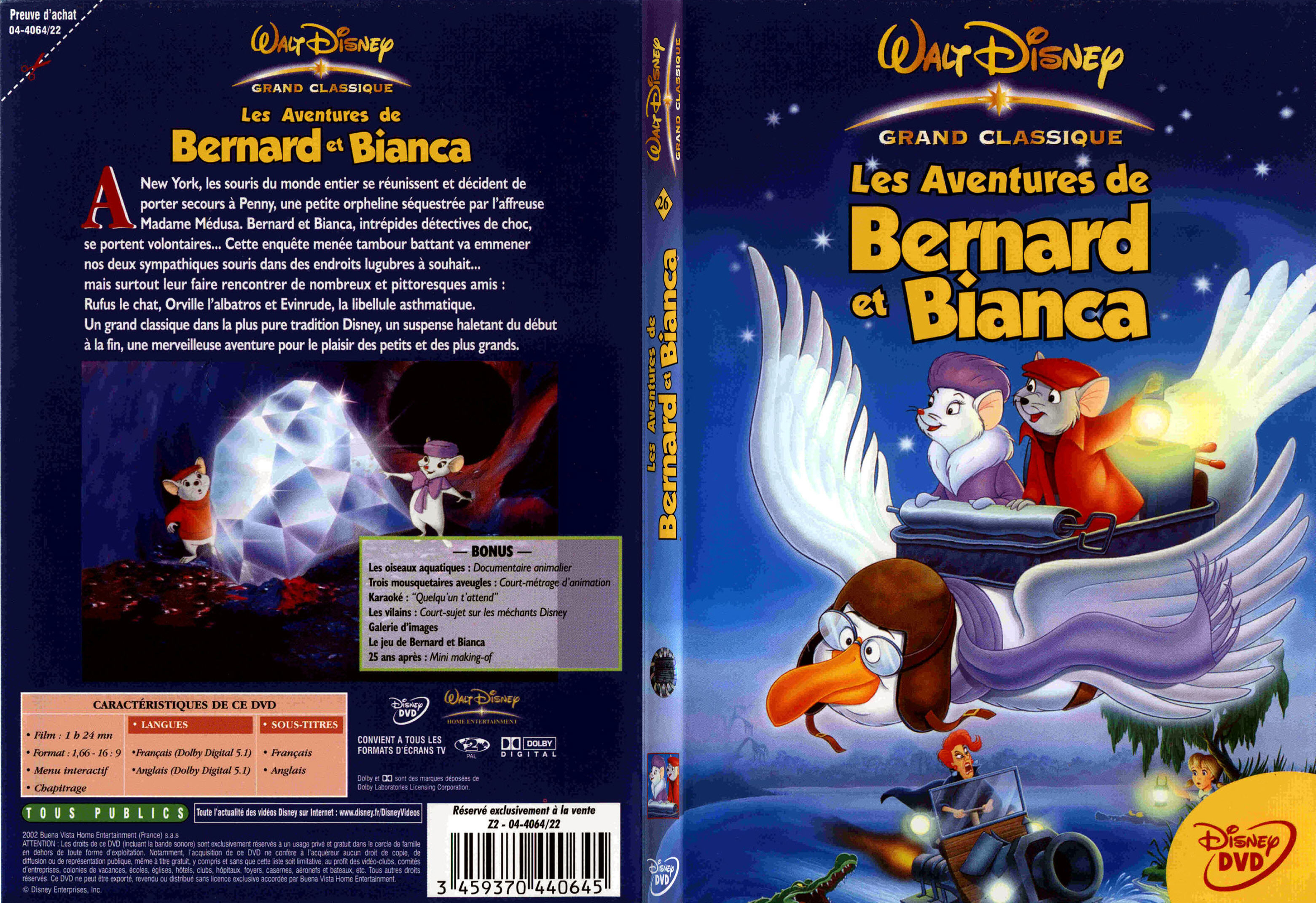 Jaquette DVD Les aventures de Bernard et Bianca - SLIM