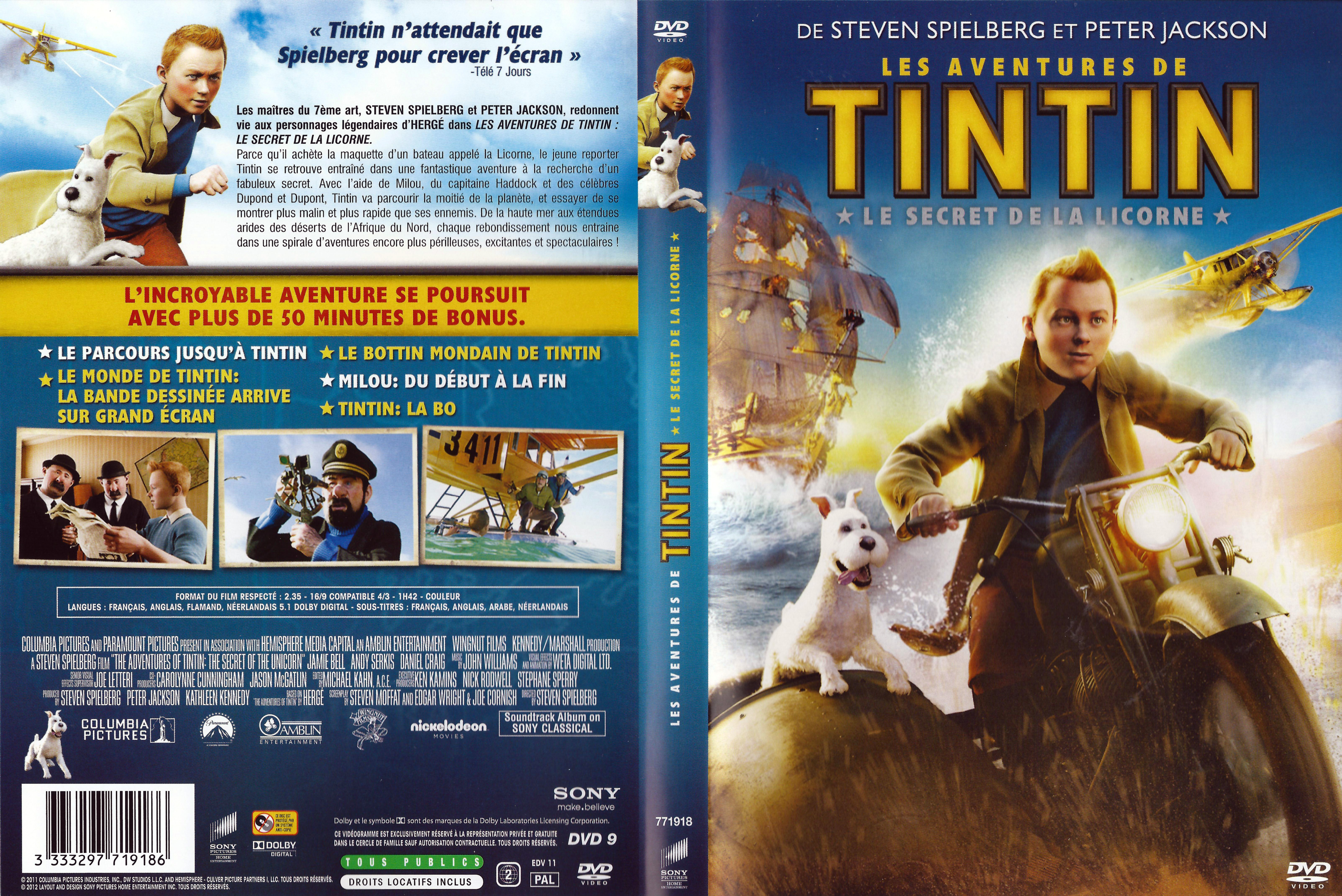 Jaquette DVD Les aventures de Tintin le secret de la Licorne