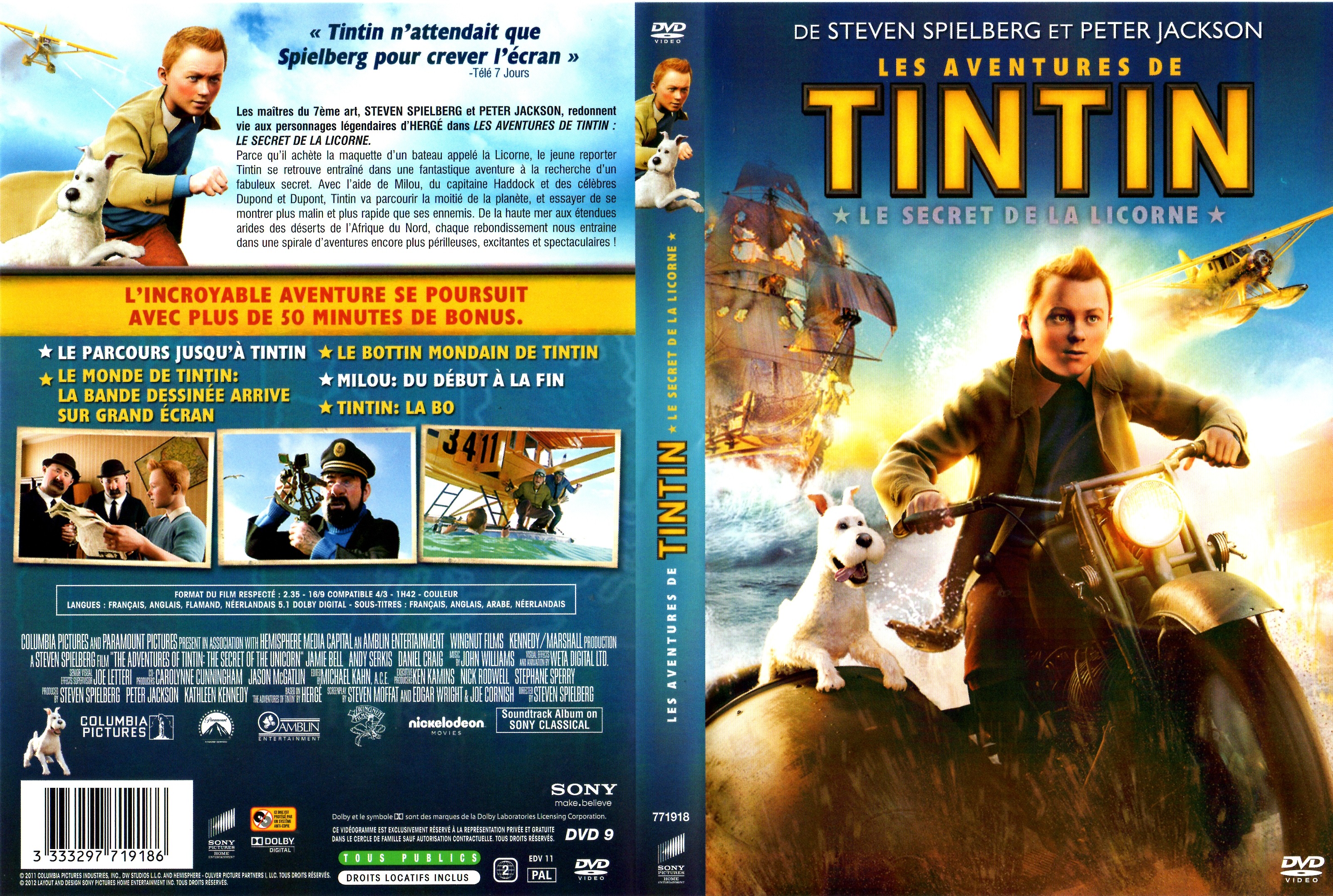 Jaquette DVD Les aventures de Tintin le secret de la Licorne