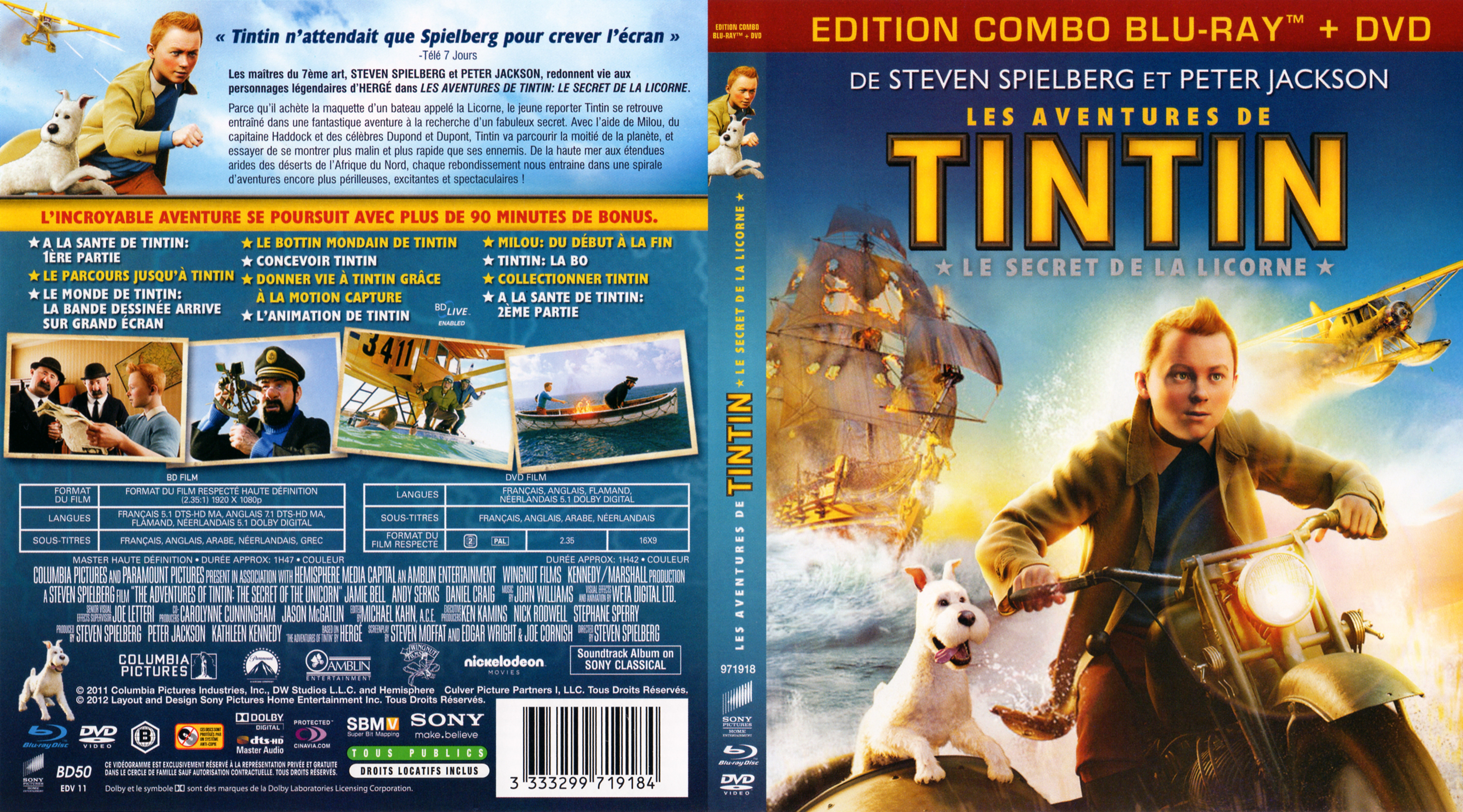 Jaquette DVD Les aventures de Tintin le secret de la Licorne (BLU-RAY)
