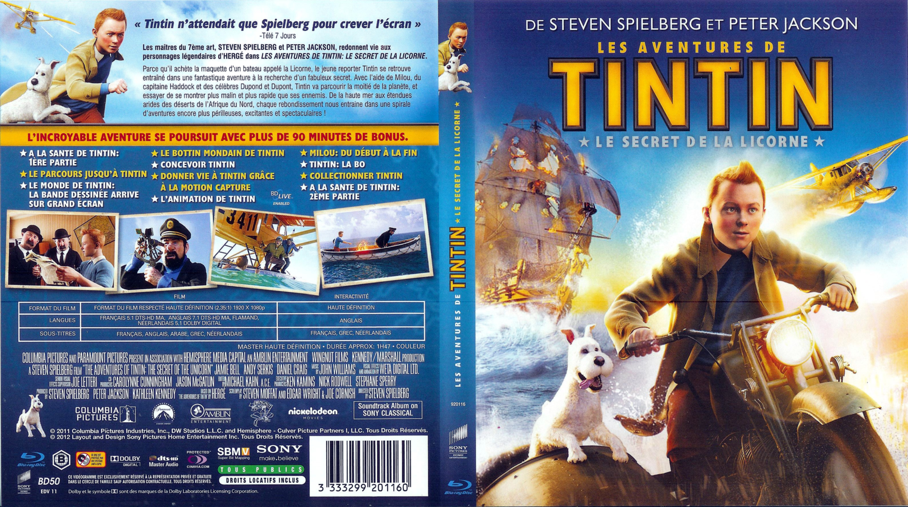 Jaquette DVD Les aventures de Tintin le secret de la Licorne (BLU-RAY) v2