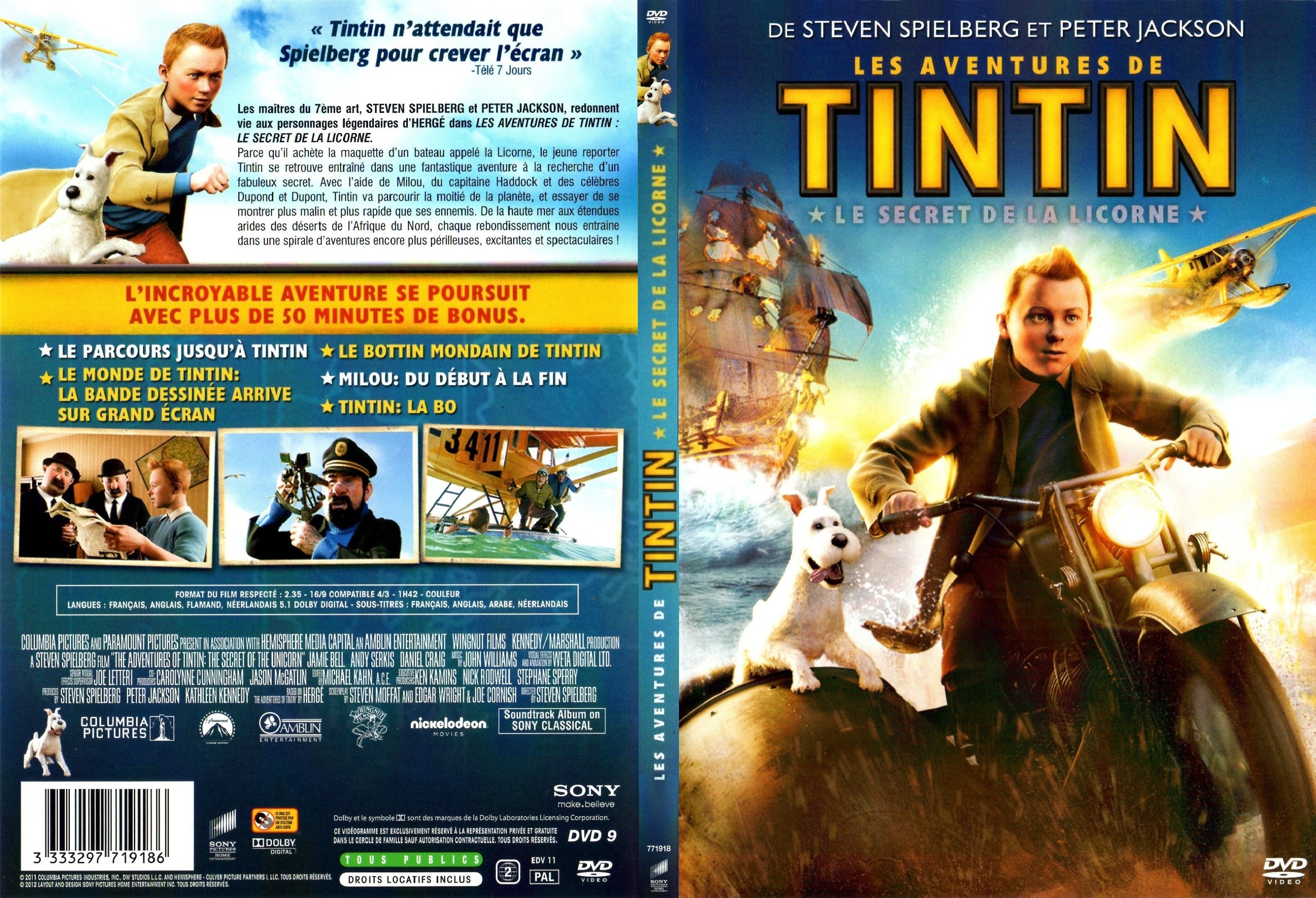 Jaquette DVD Les aventures de Tintin le secret de la Licorne - SLIM
