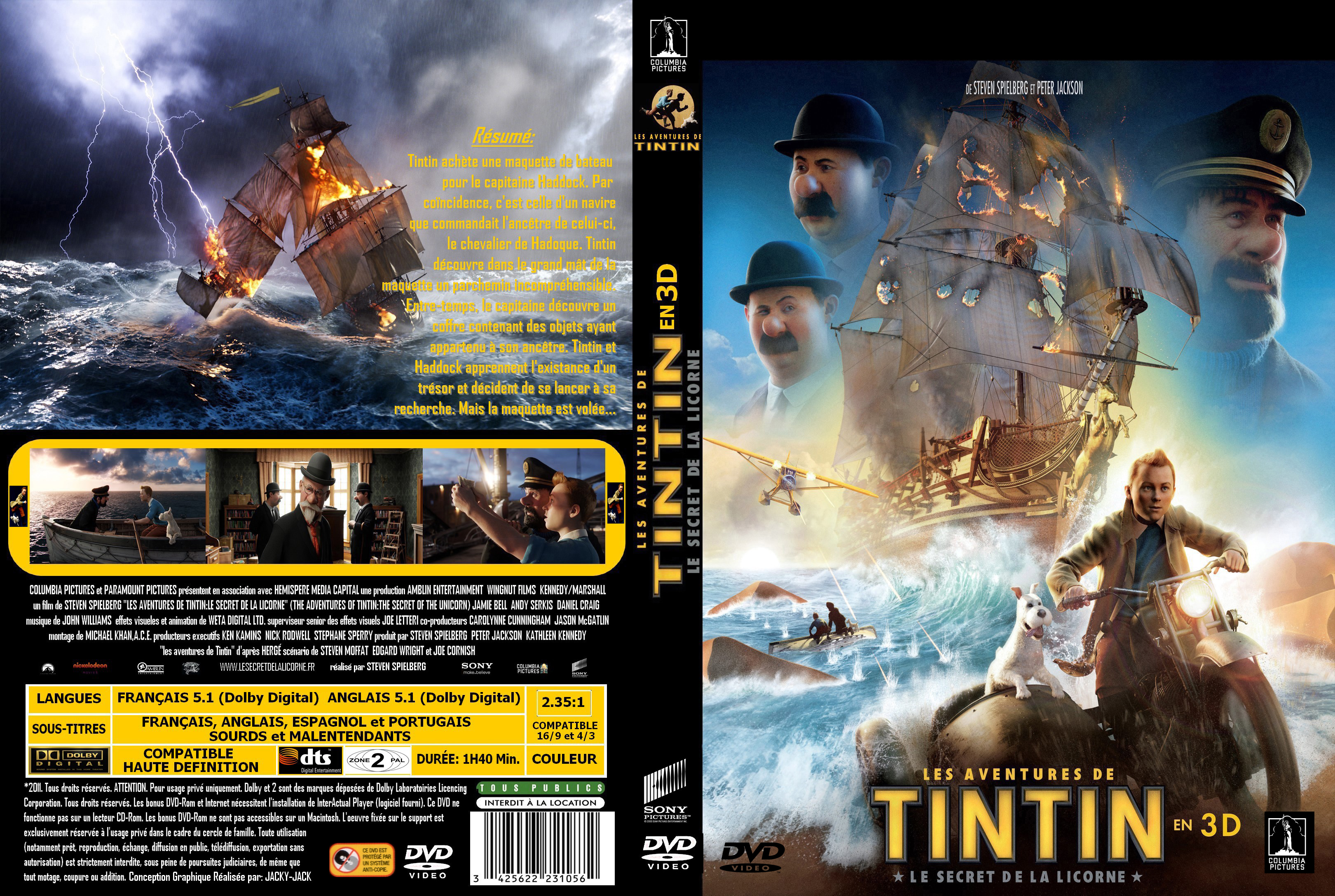 Jaquette DVD Les aventures de Tintin le secret de la Licorne custom