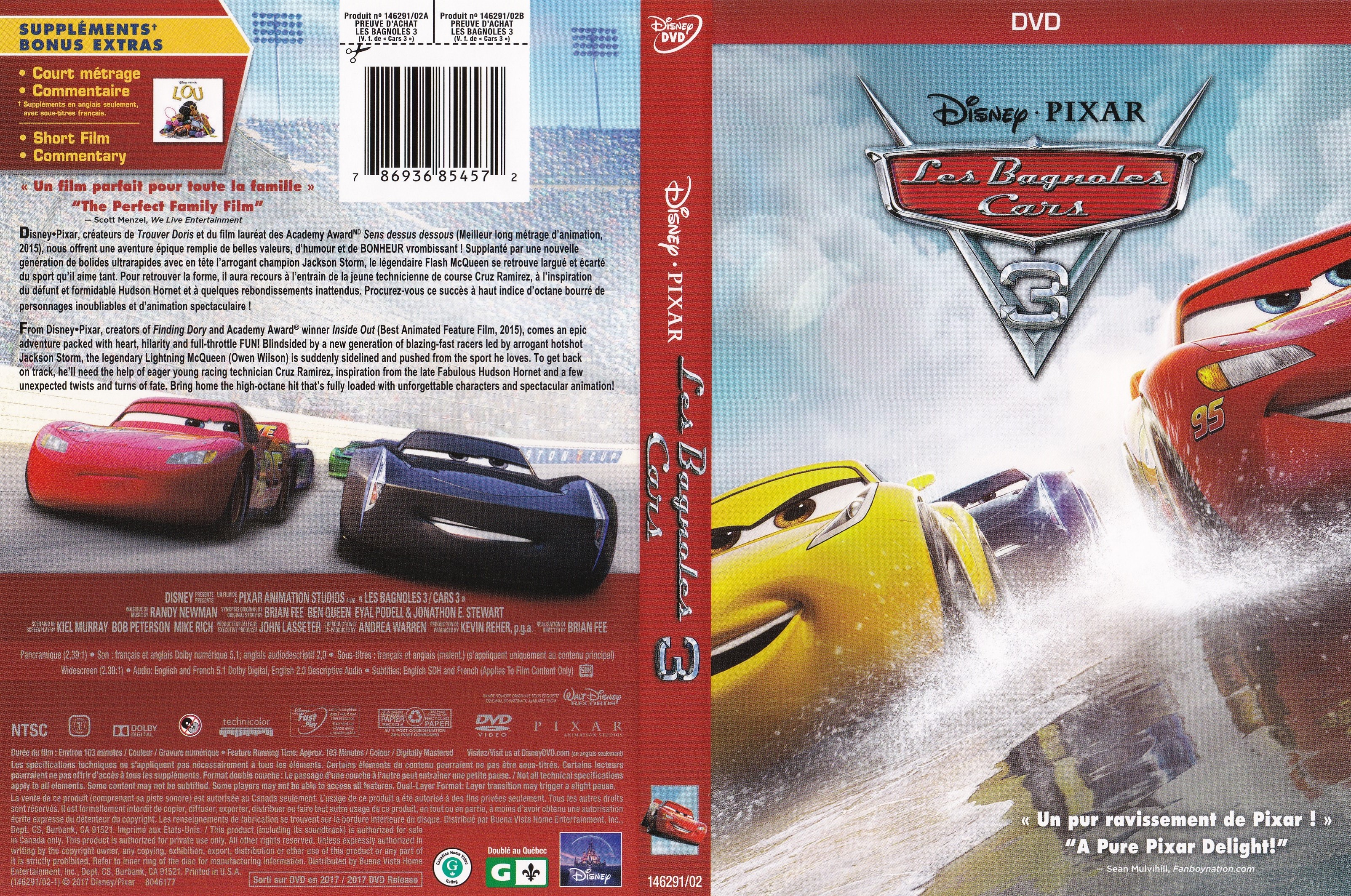 Jaquette DVD Les bagnoles 3 - Cars 3 (Canadienne)
