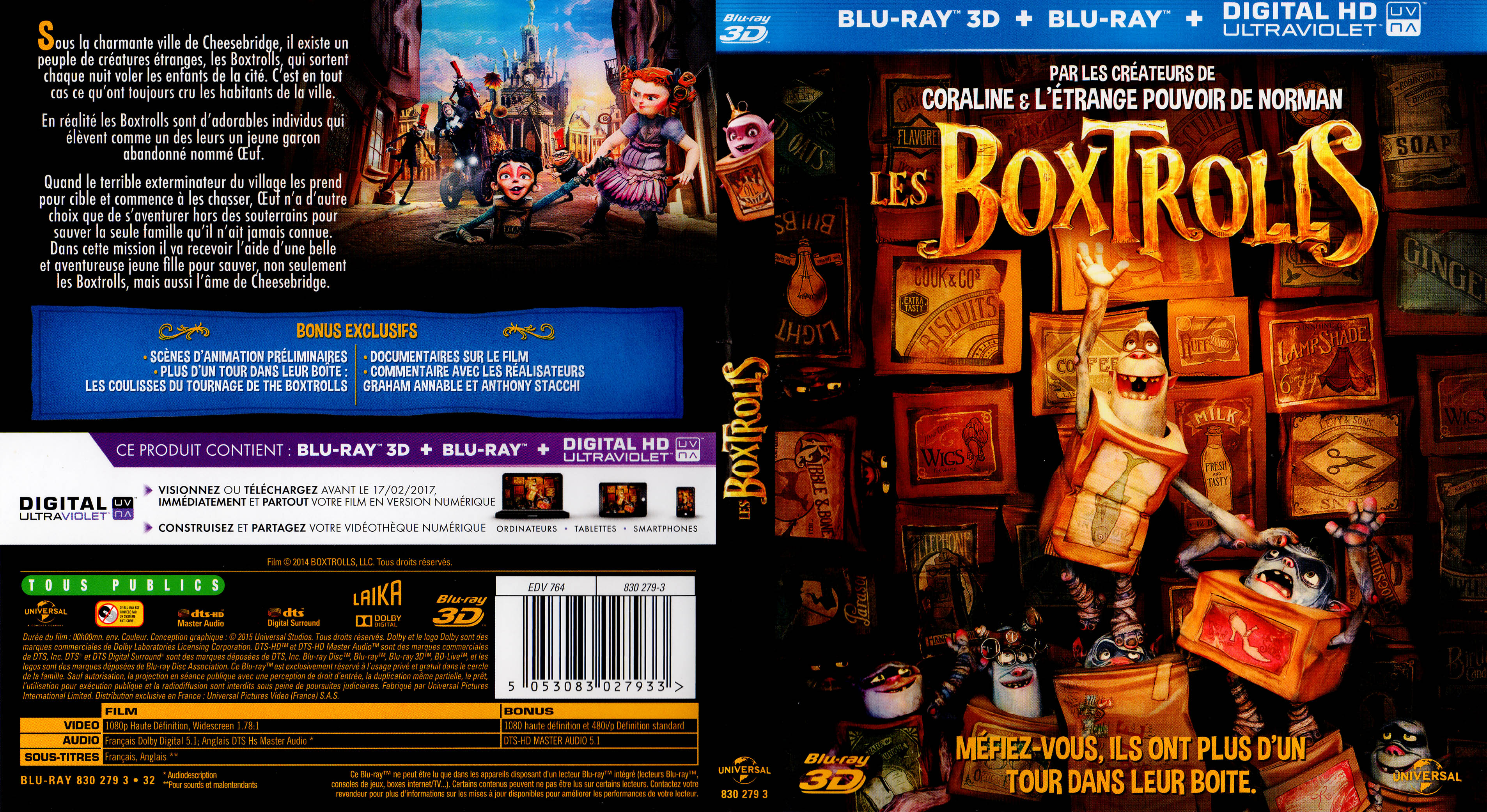 Jaquette DVD Les boxtrolls 3D (BLU-RAY)