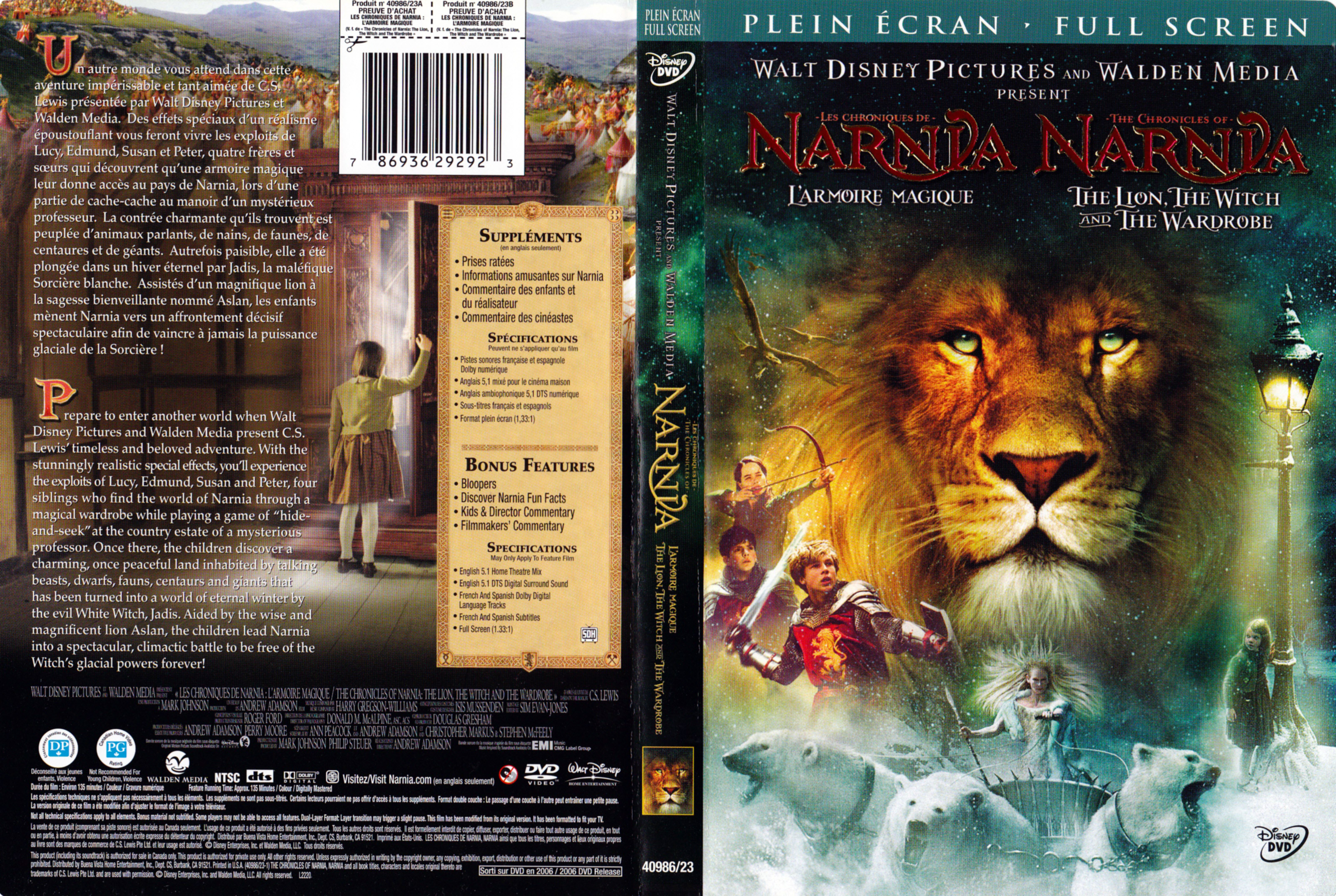 Jaquette DVD Les chroniques de Narnia l