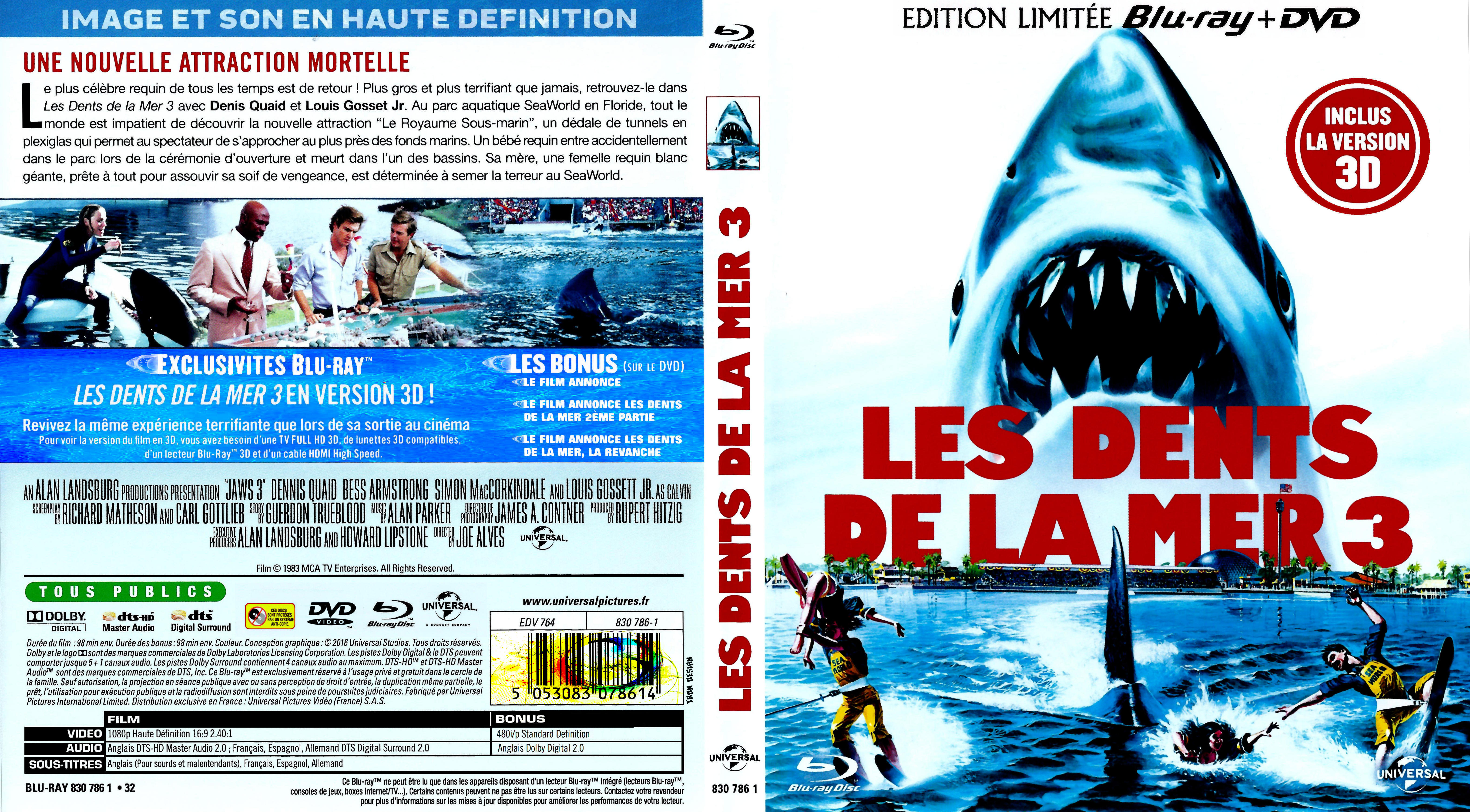 Jaquette DVD Les dents de la mer 3 custom (BLU-RAY)