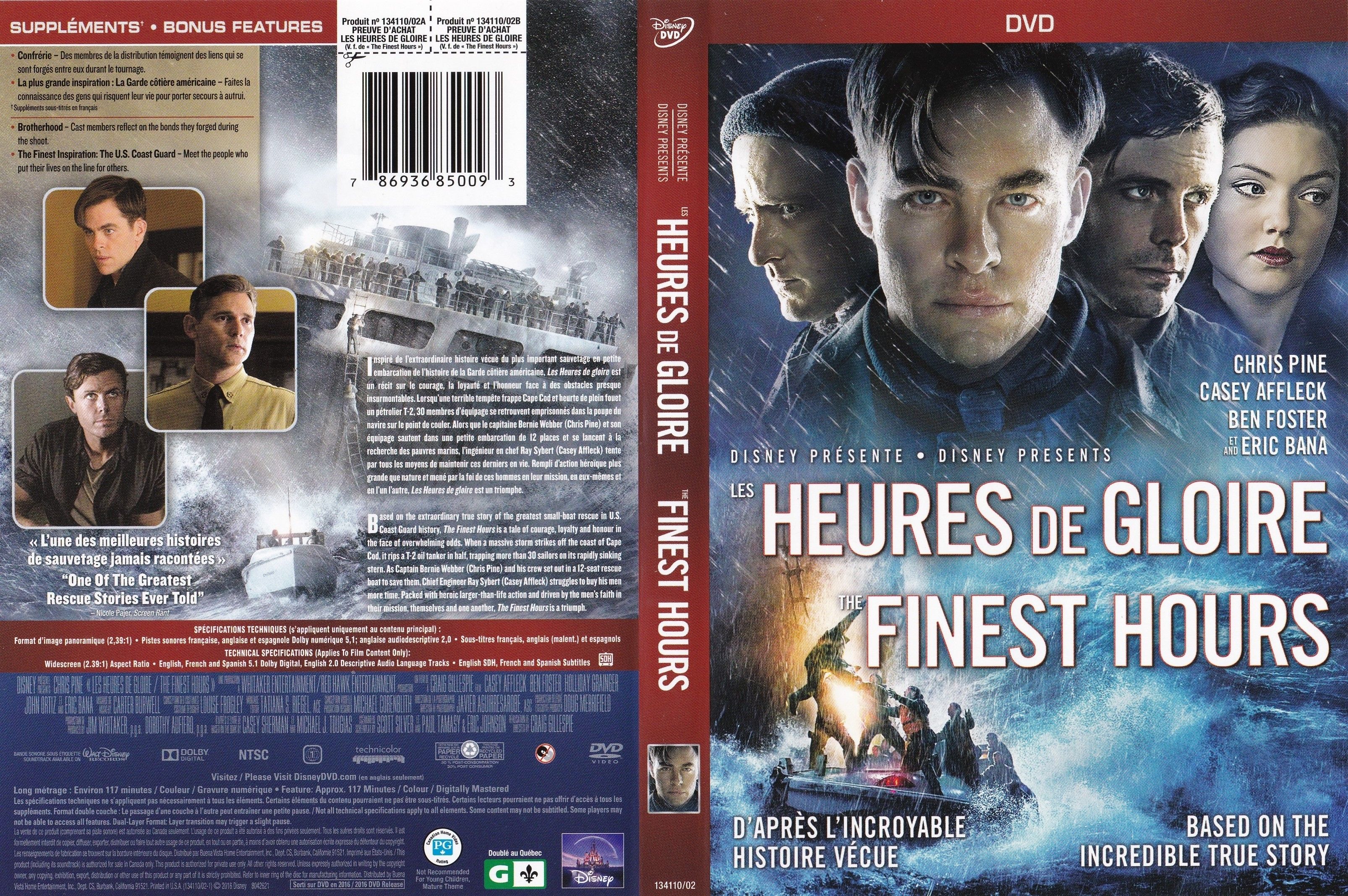 Jaquette DVD Les heures de gloire - The finest hours (canadienne)
