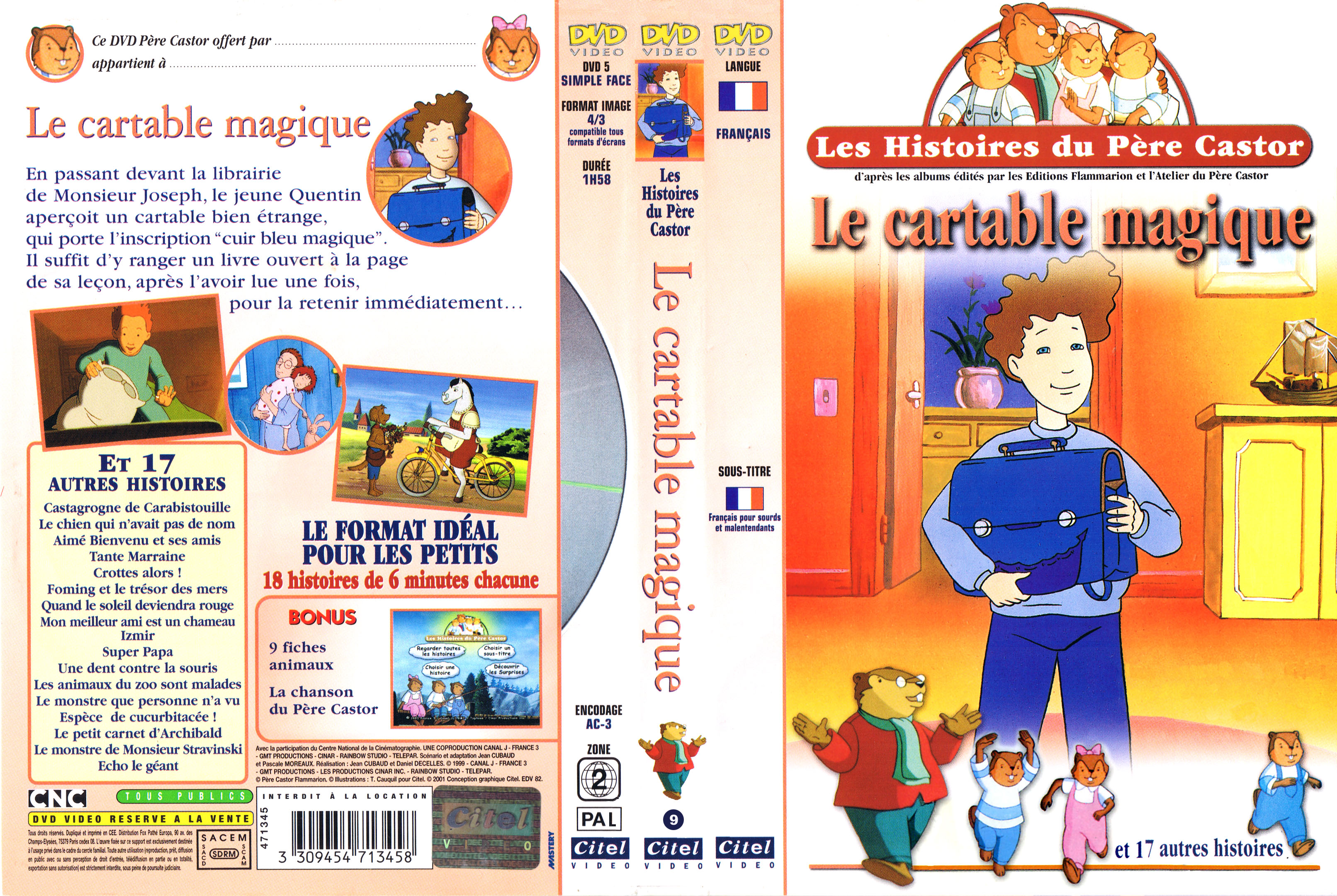 Jaquette DVD Les histoires du Pre Castor - Le cartable magique