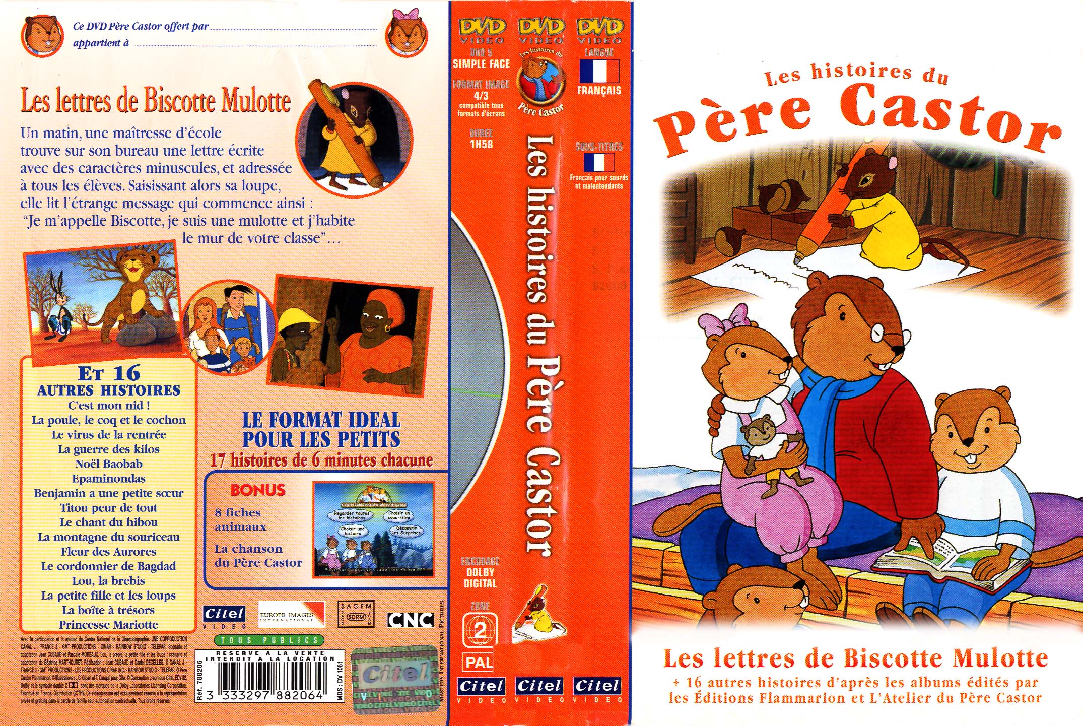Jaquette DVD Les histoires du Pre Castor - les lettres de Biscotte mulotte