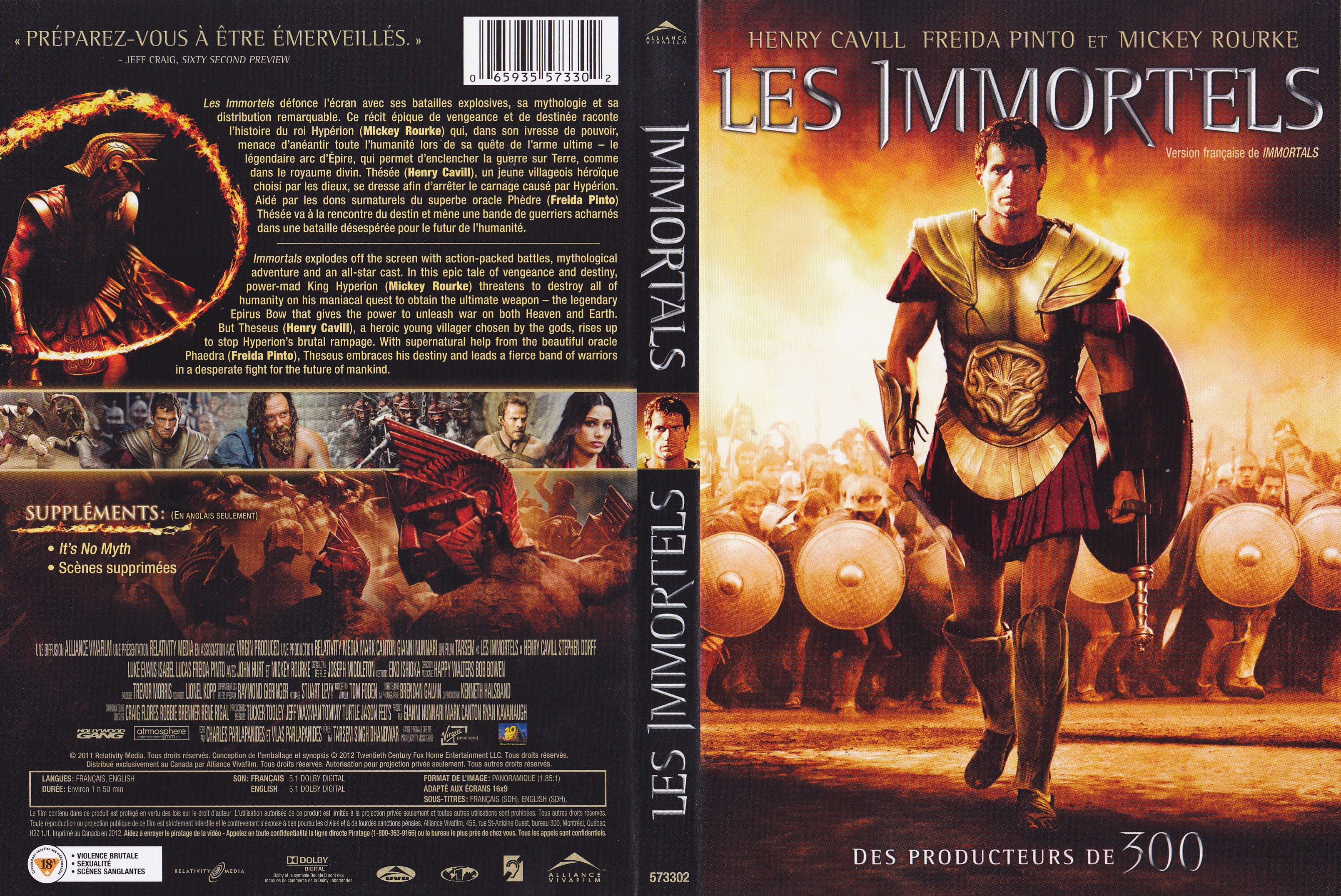 Jaquette DVD Les immortels - The immortals (Canadienne)