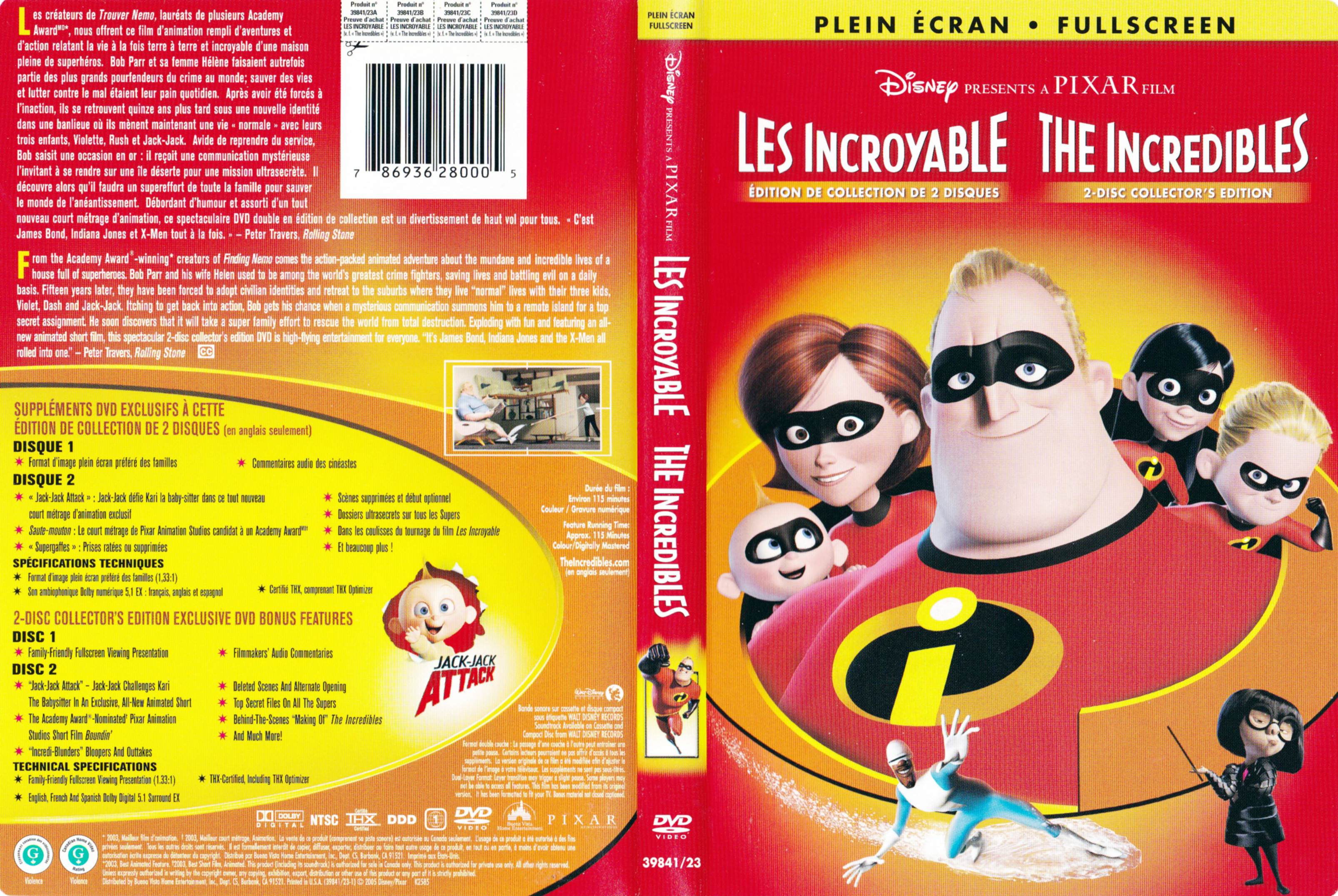 Jaquette DVD Les incroyables - The incredibles (Canadienne)