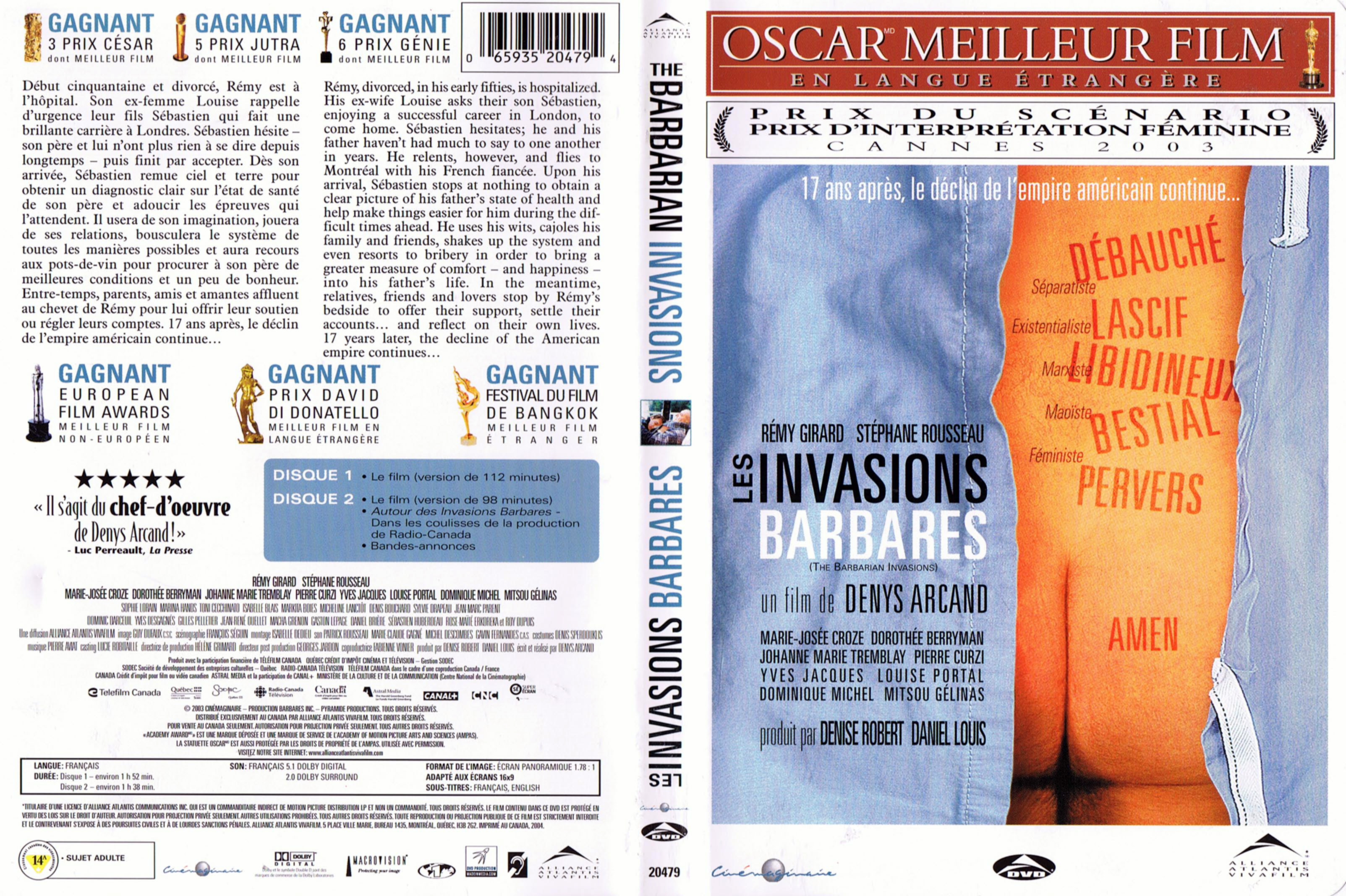 Jaquette DVD Les invasions barbares (Canadienne)