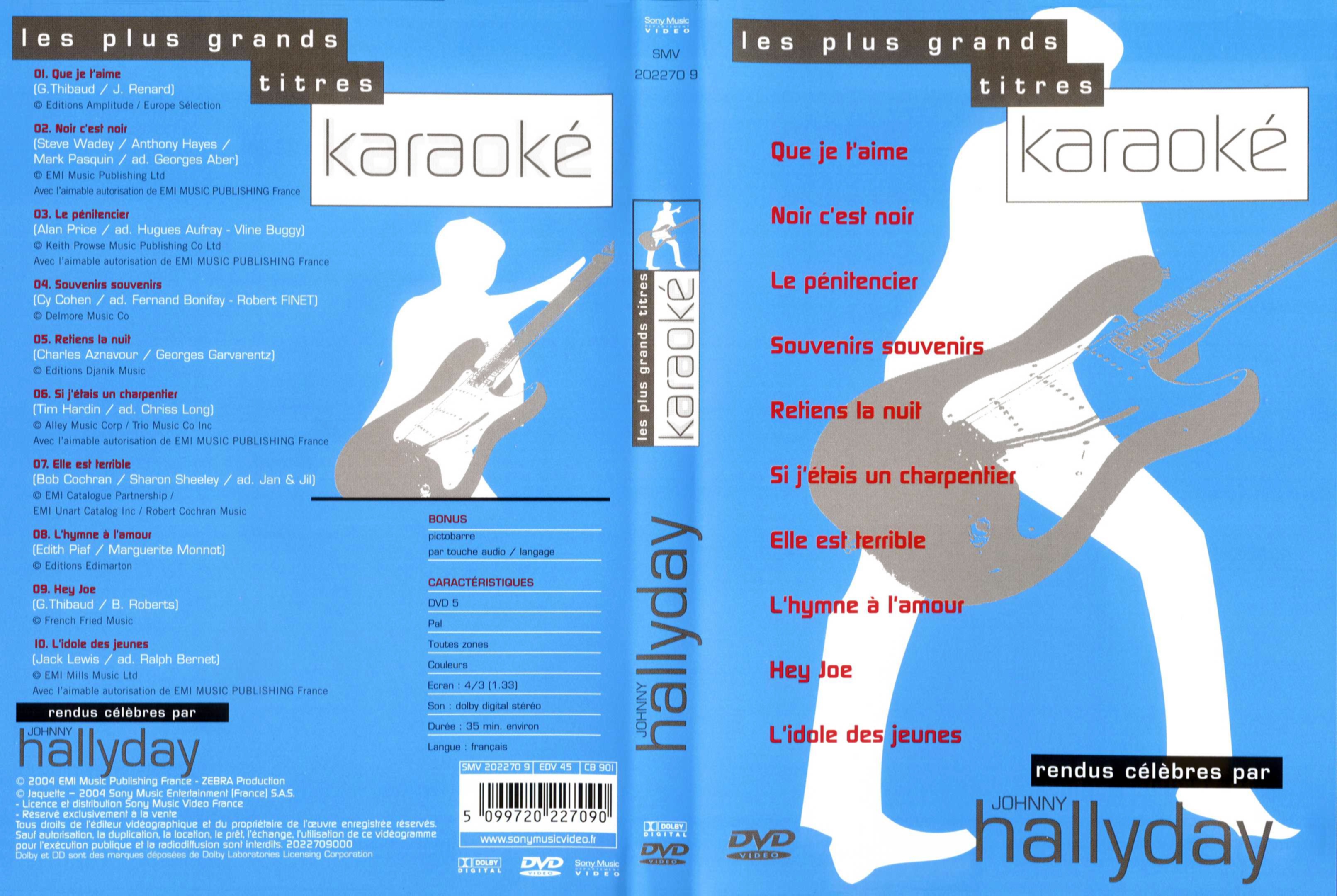 Jaquette DVD Les plus grands titres karaoke Johnny Hallyday