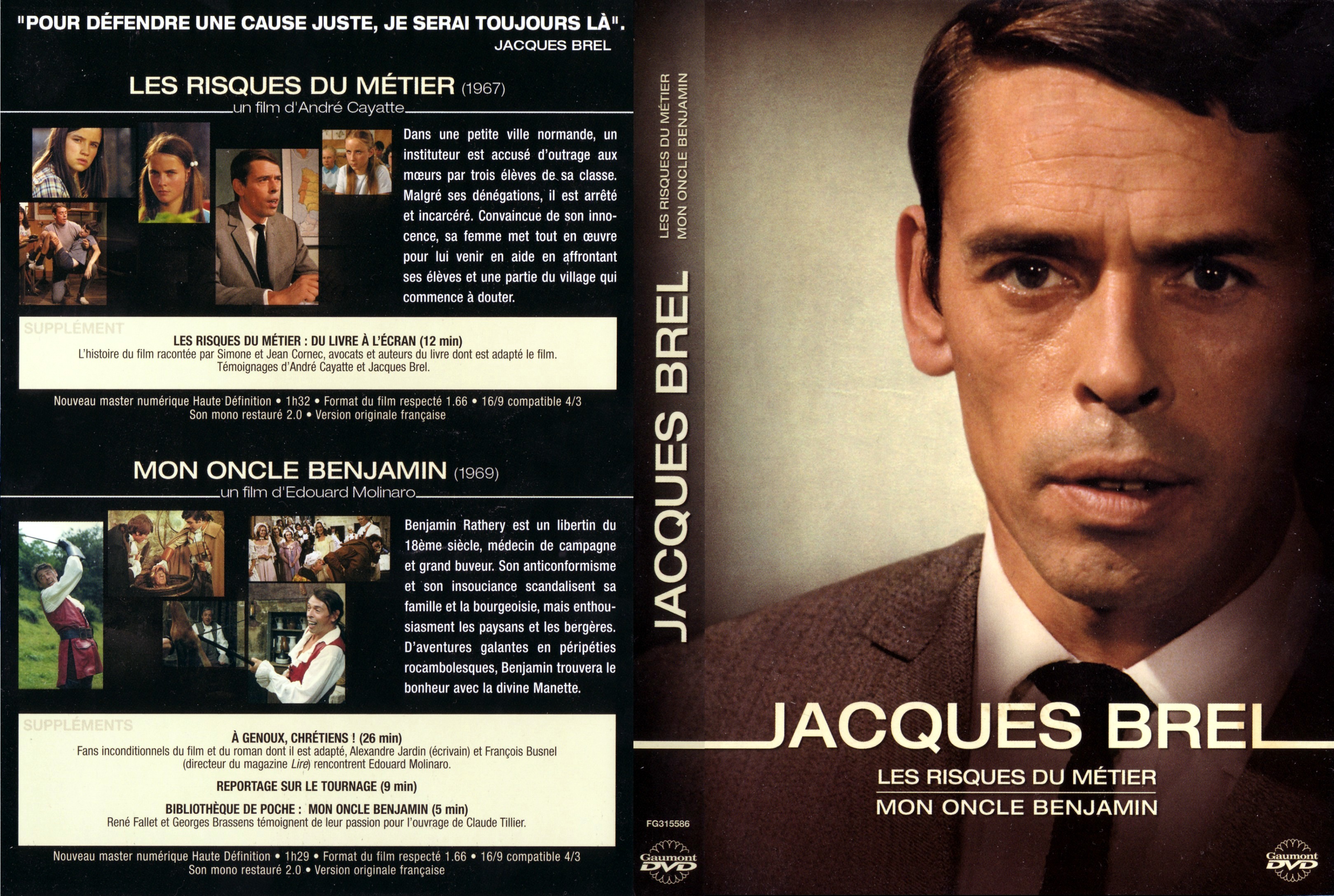 Jaquette DVD Les risques du metier + Mon oncle Benjamin