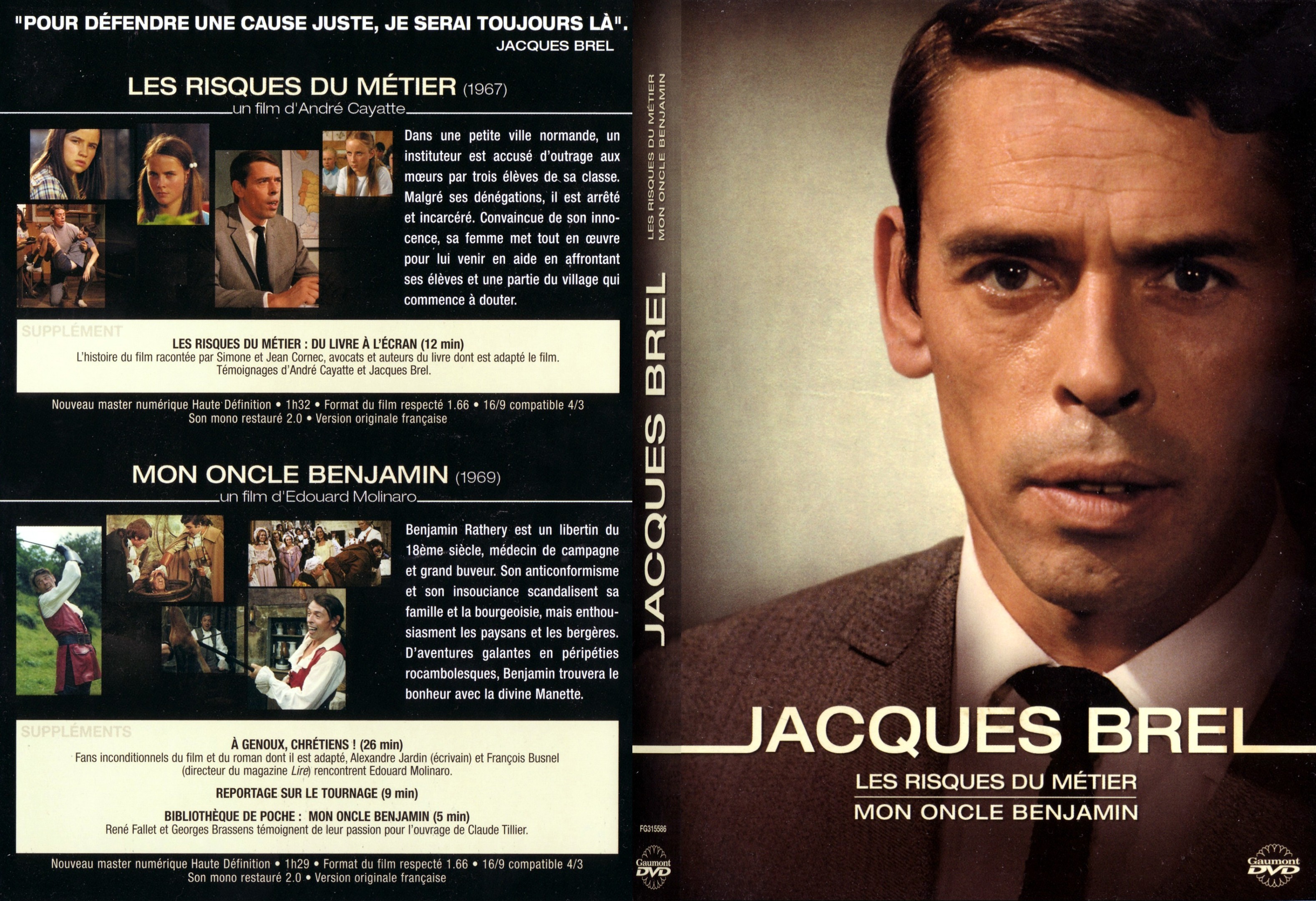 Jaquette DVD Les risques du mtier + mon oncle Benjamin - SLIM