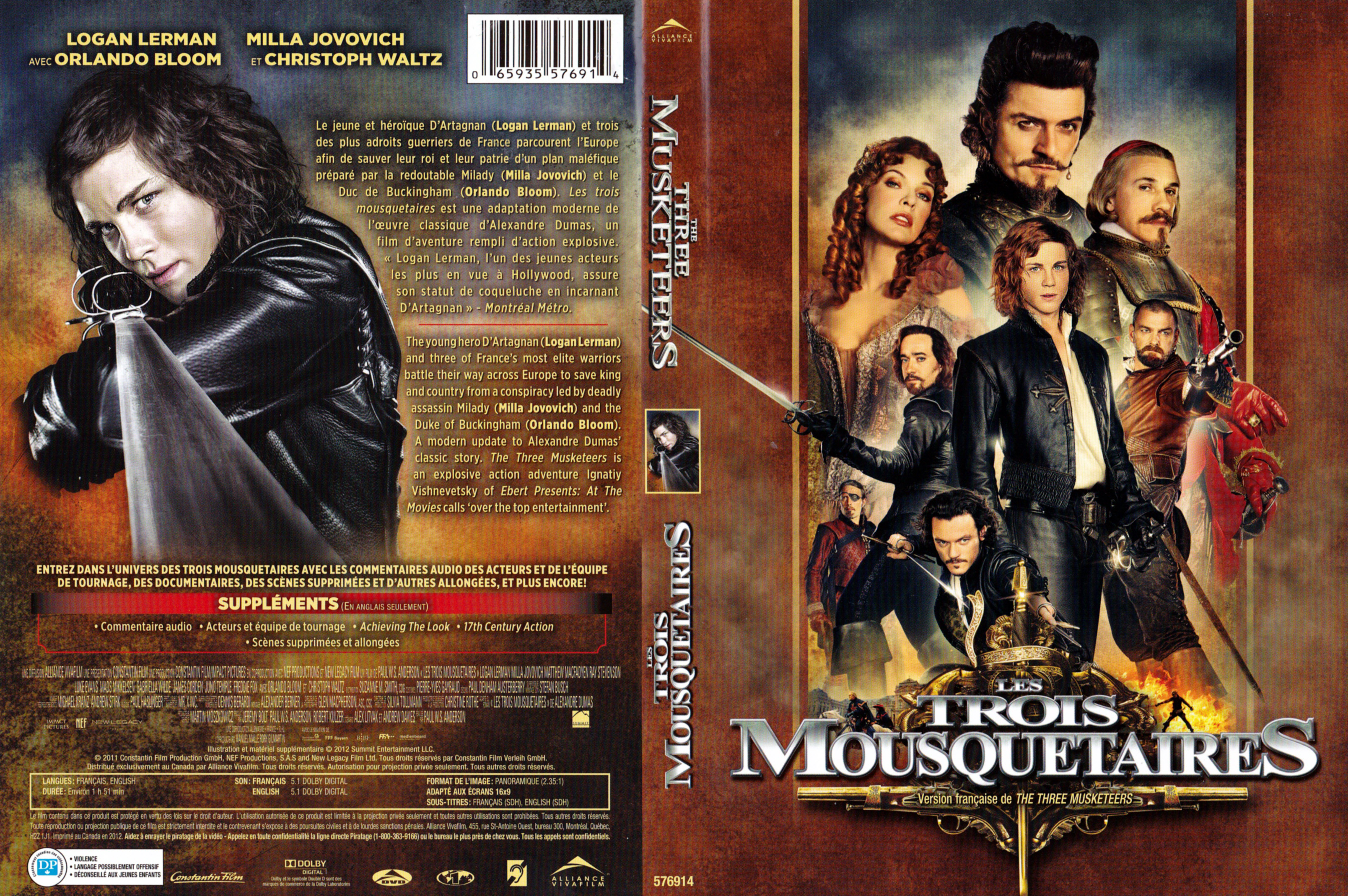 Jaquette DVD Les trois mousquetaires (2011) - The three musketeers (Canadienne)