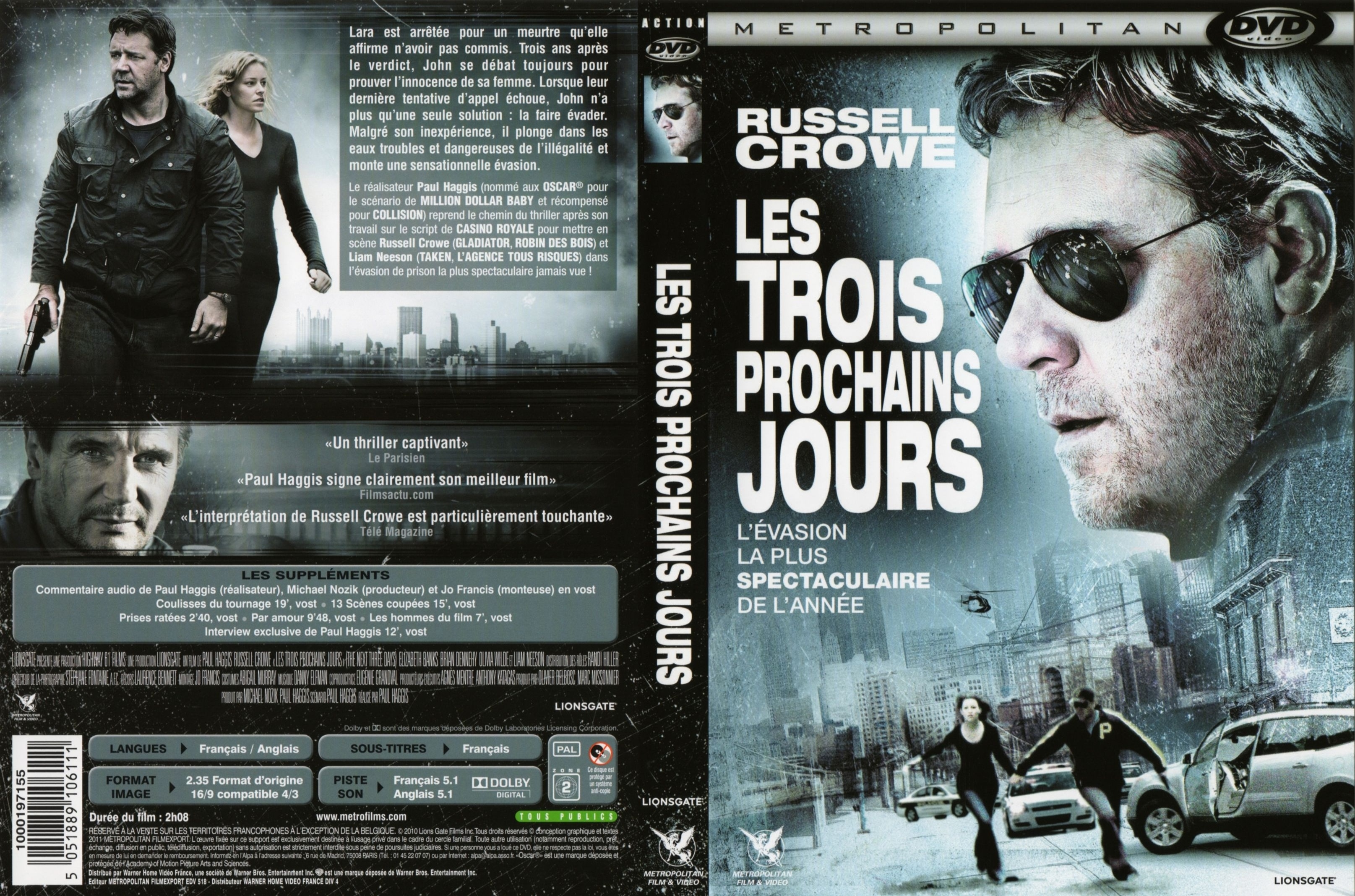 Jaquette DVD Les trois prochains jours