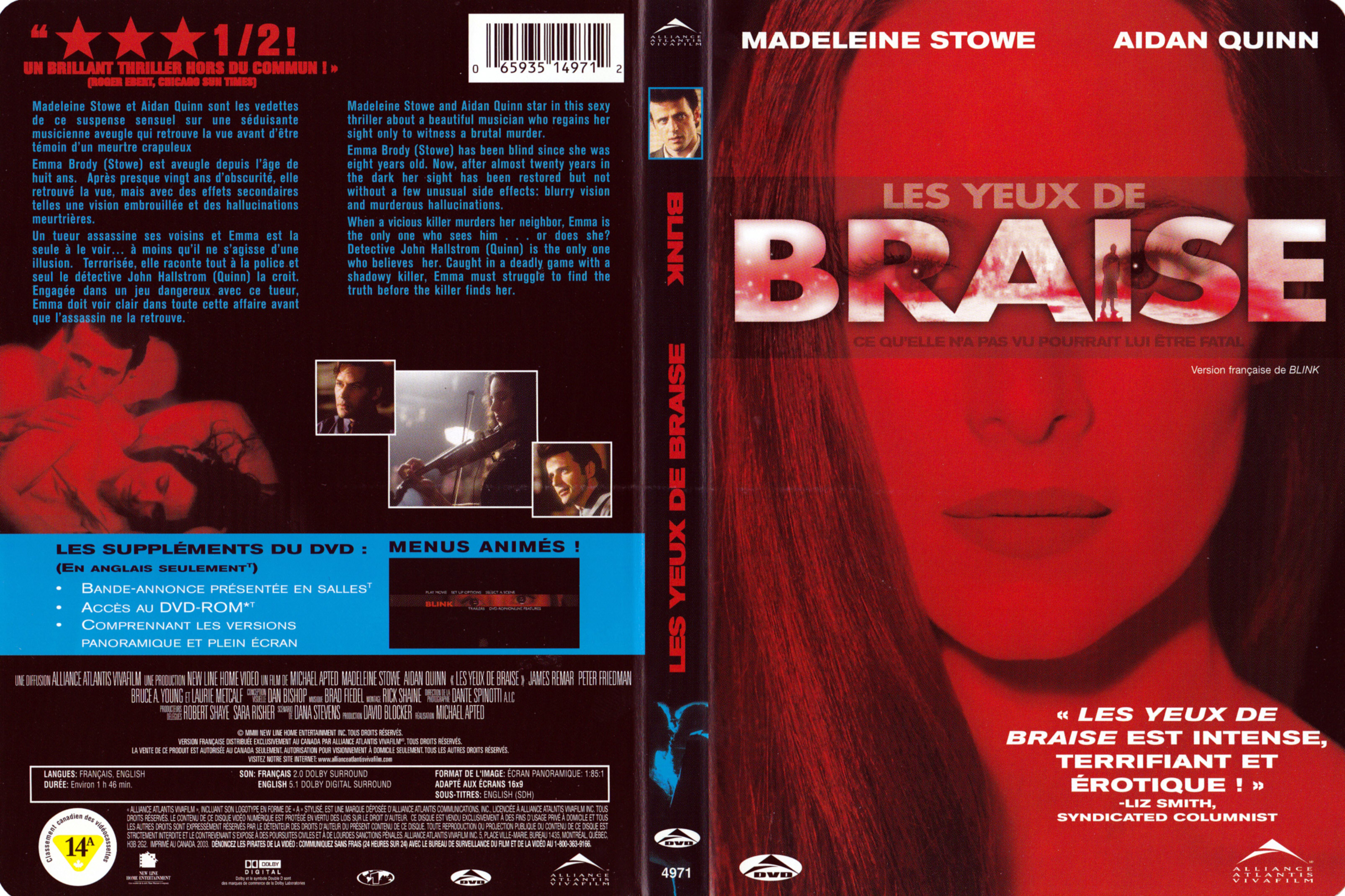 Jaquette DVD Les yeux de braise (Canadienne)