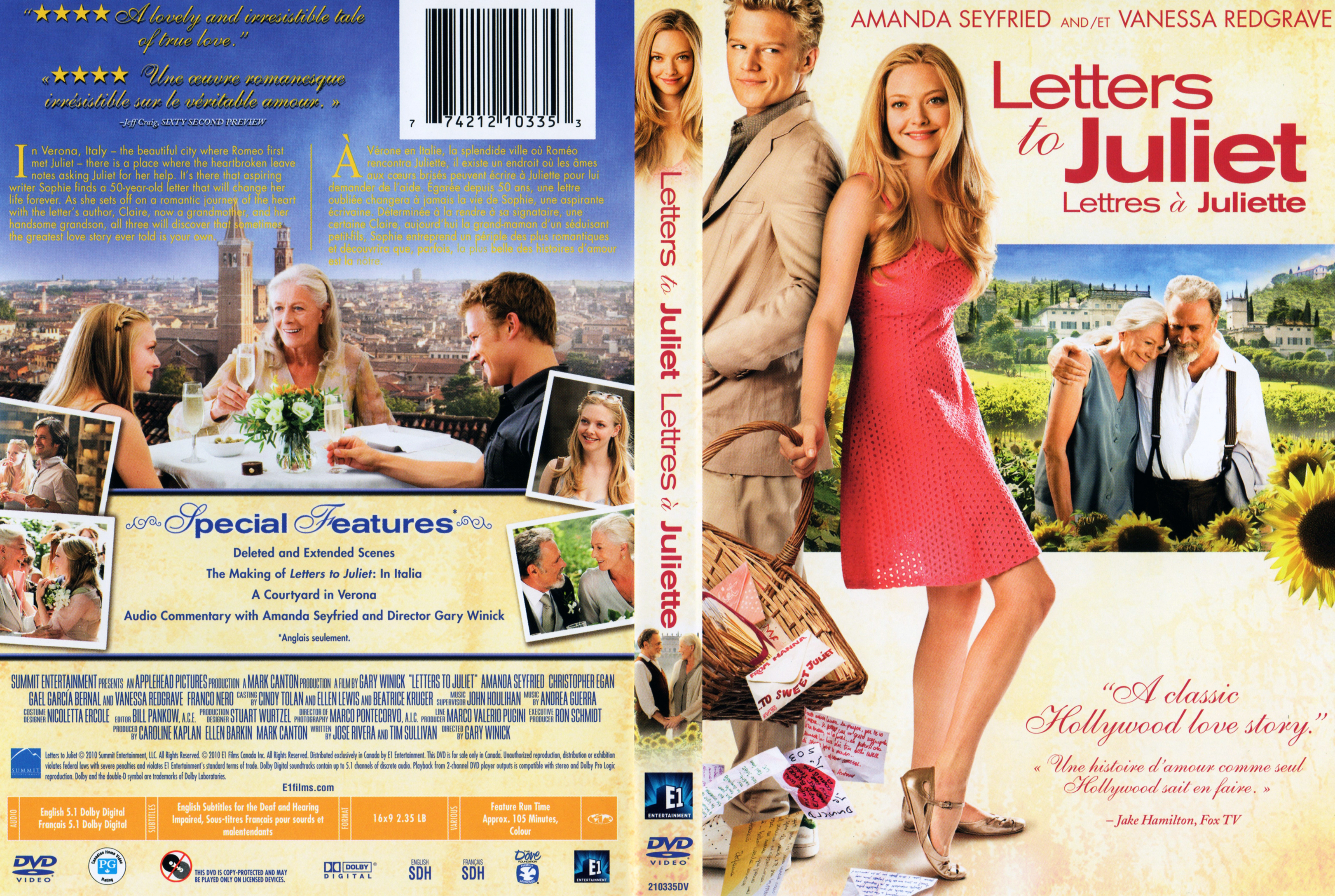 Jaquette DVD Letters to Juliet - Lettres  Juliette (Canadienne)