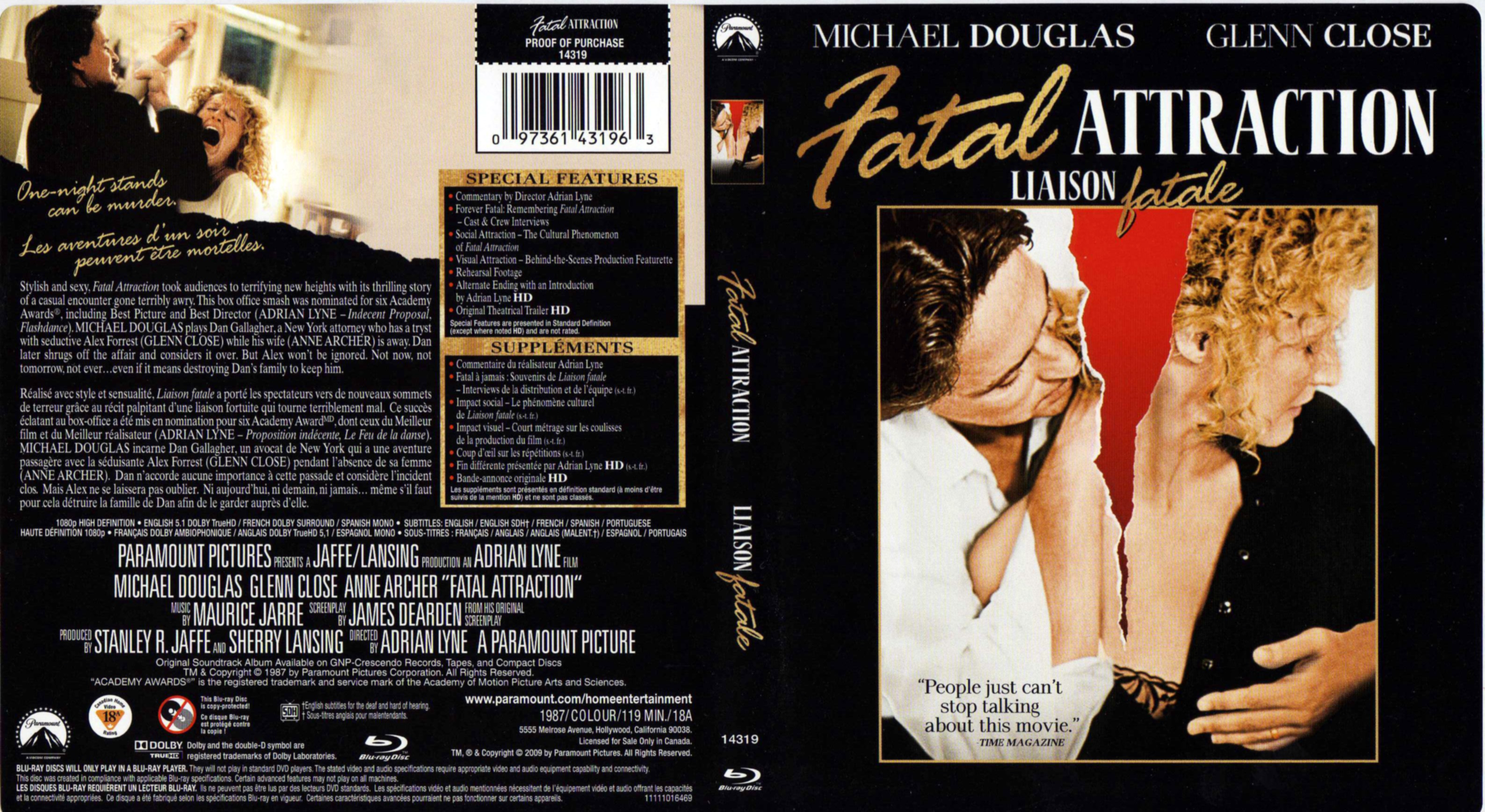 Jaquette DVD Liaison fatale - Fatal attraction (BLU-RAY) (Canadienne)