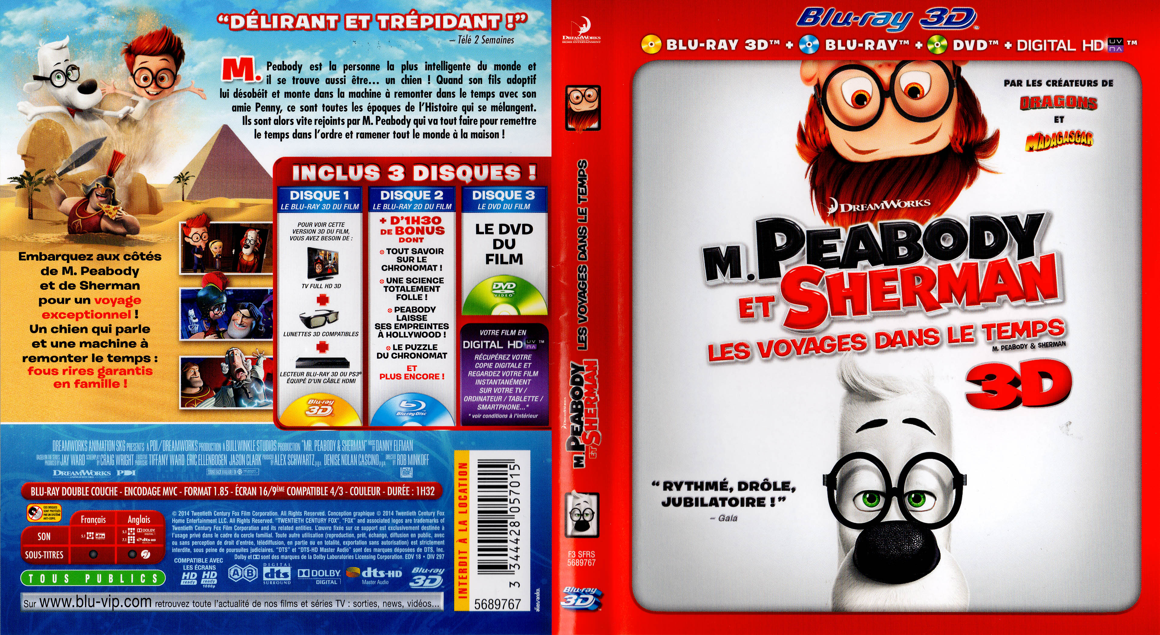 Jaquette DVD M Peabody et Sherman : Les Voyages dans le temps 3D (BLU-RAY)