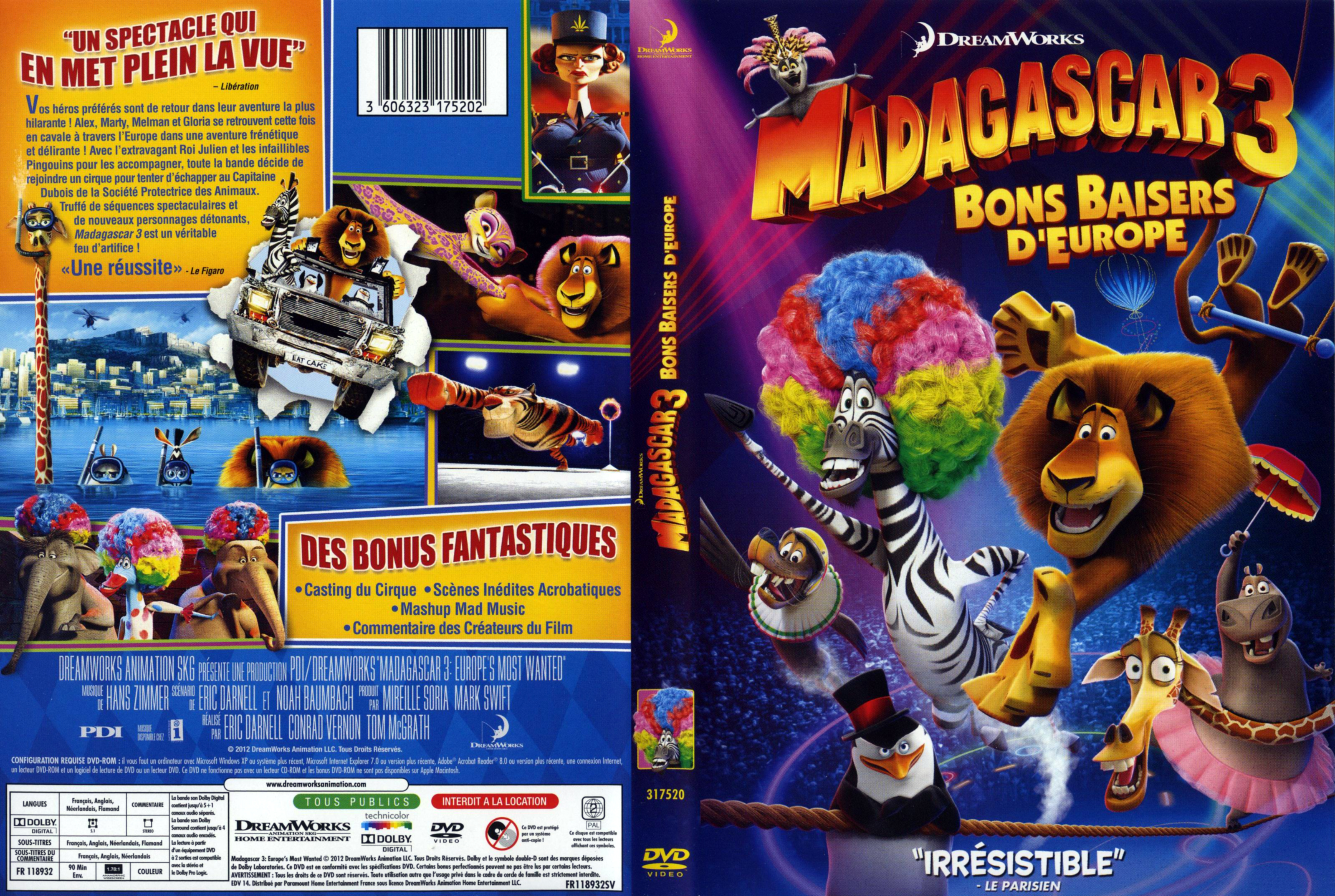Jaquette DVD Madagascar 3