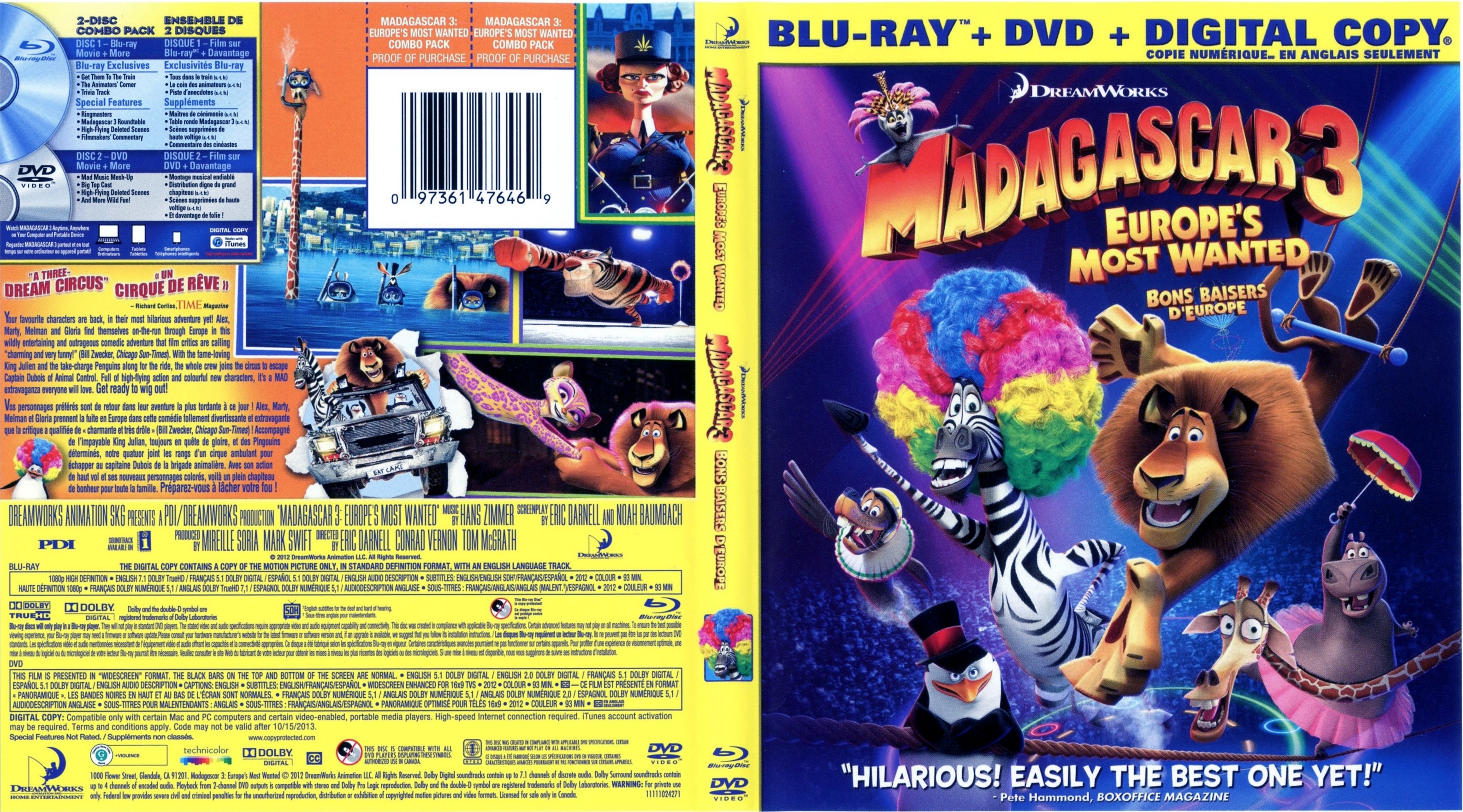 Jaquette DVD Madagascar 3 (Canadienne) (BLU-RAY)
