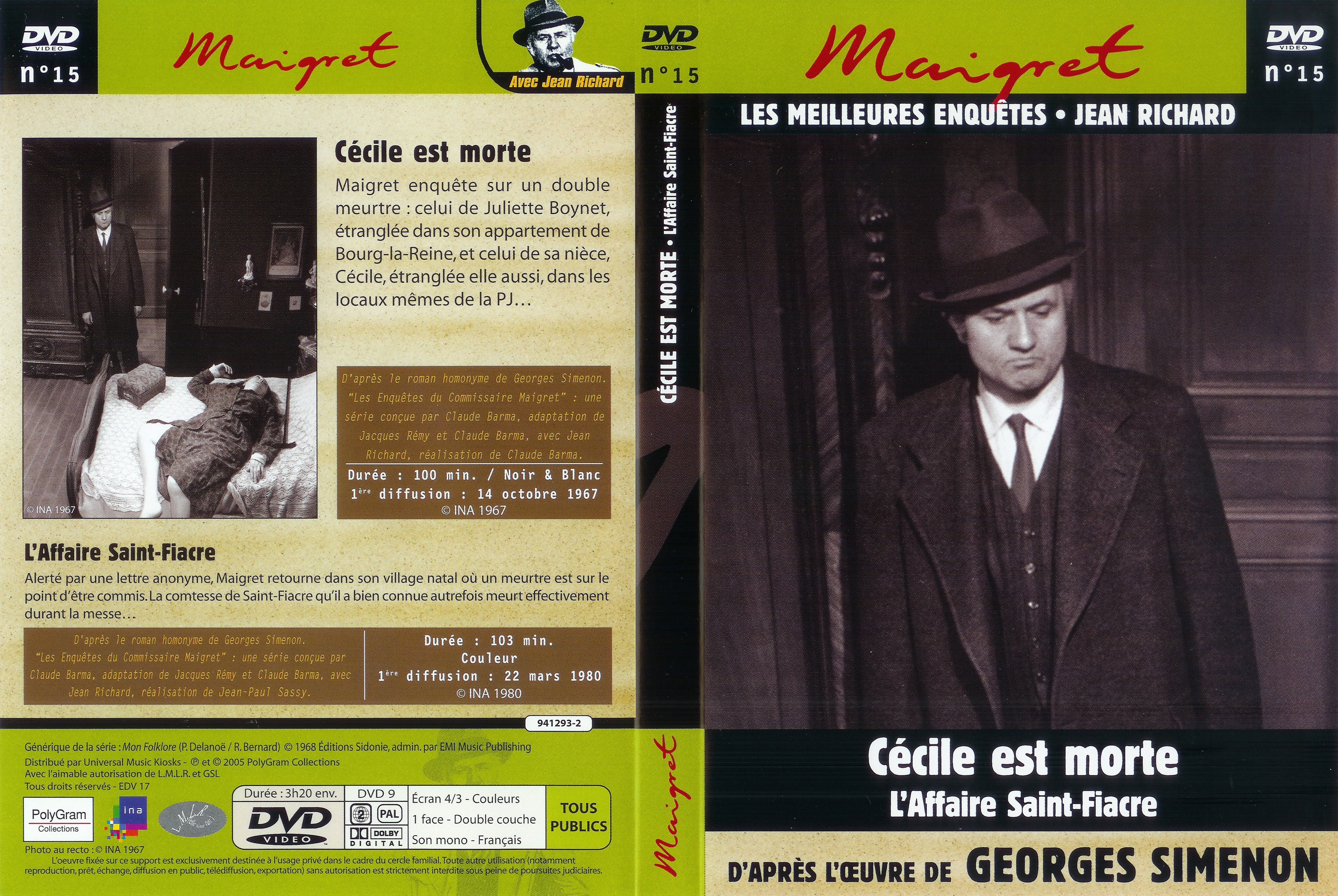 Jaquette DVD Maigret (Jean Richard) vol 15