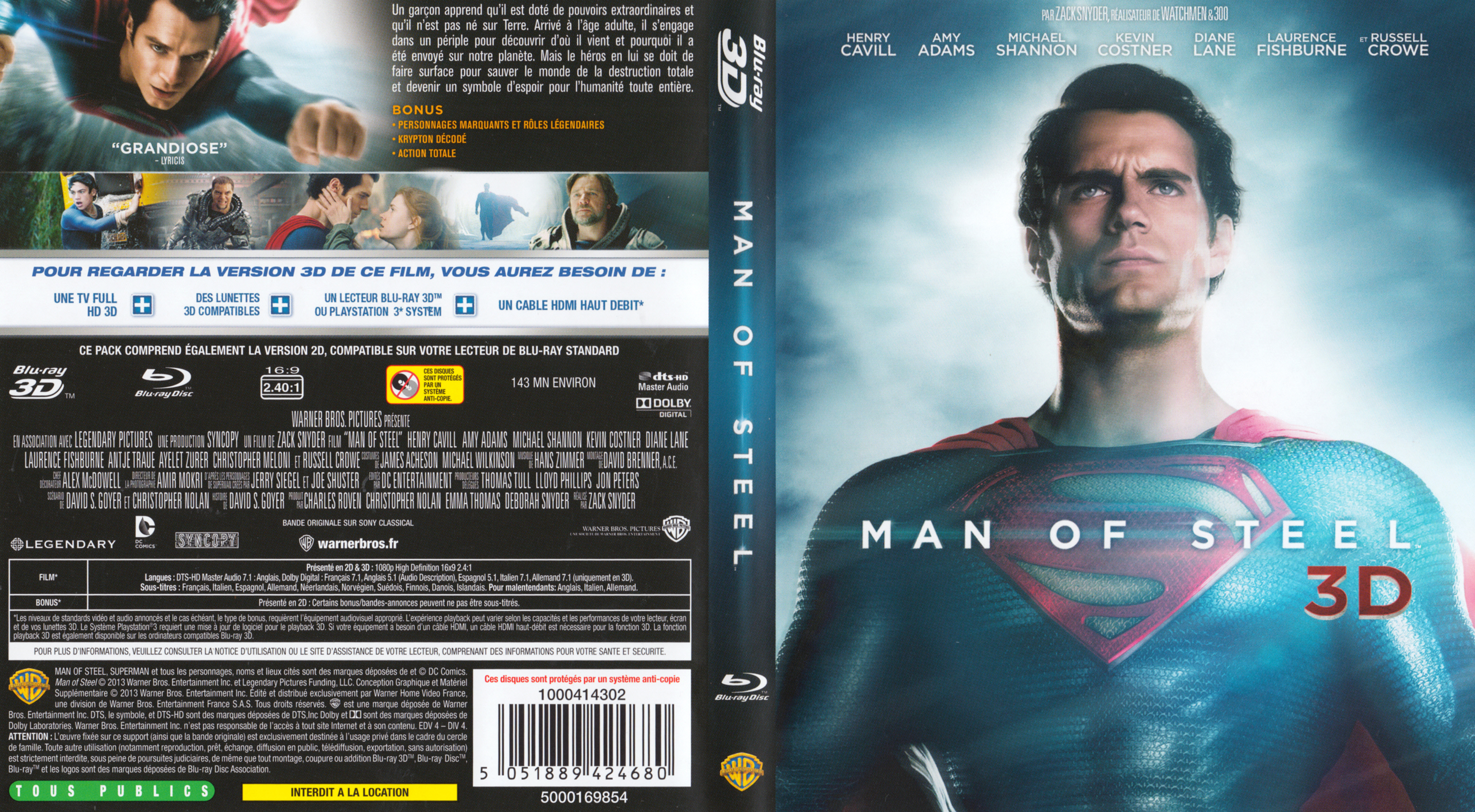 Jaquette DVD Man of Steel 3D (BLU-RAY)