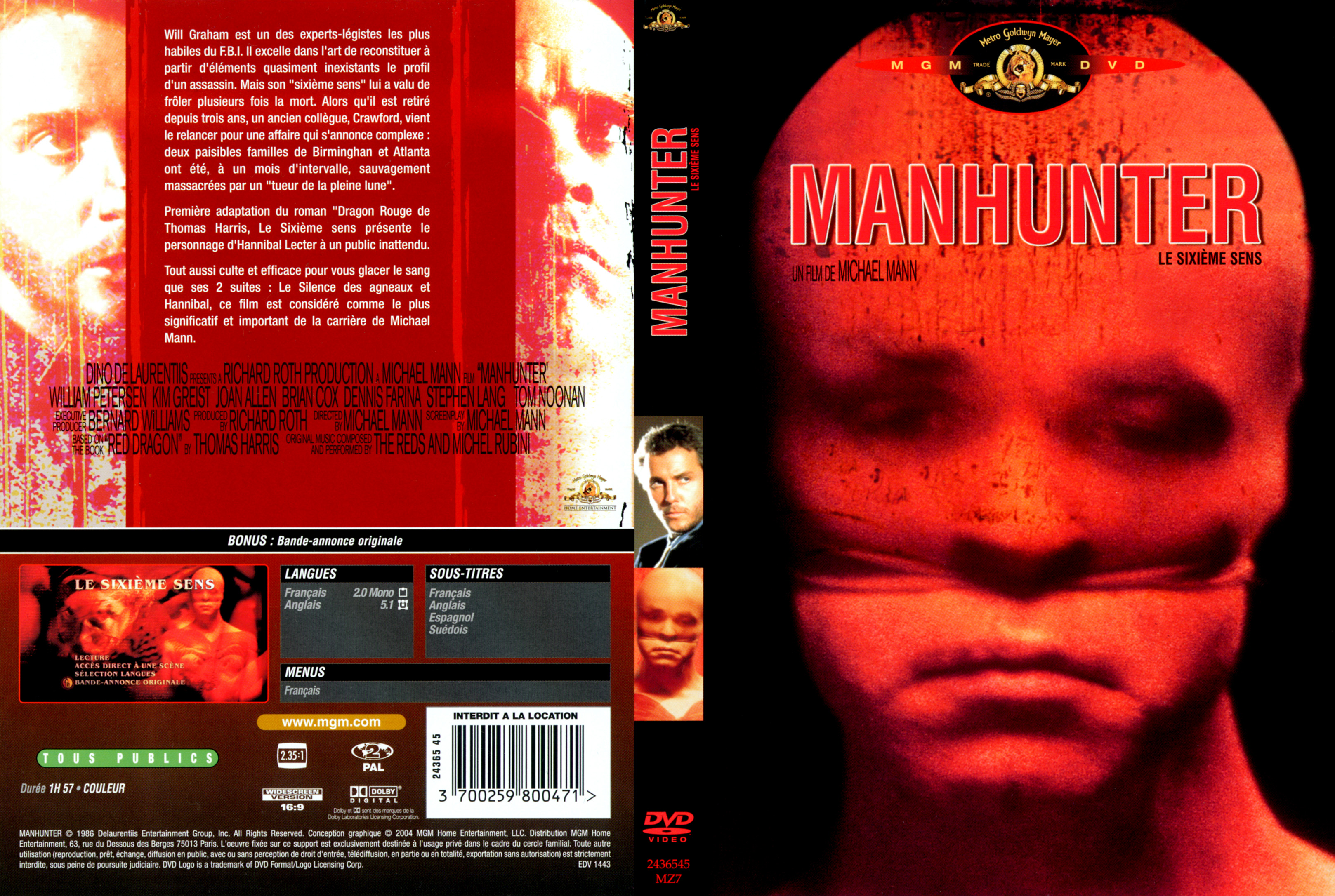 Jaquette DVD Manhunter - Le sixime sens