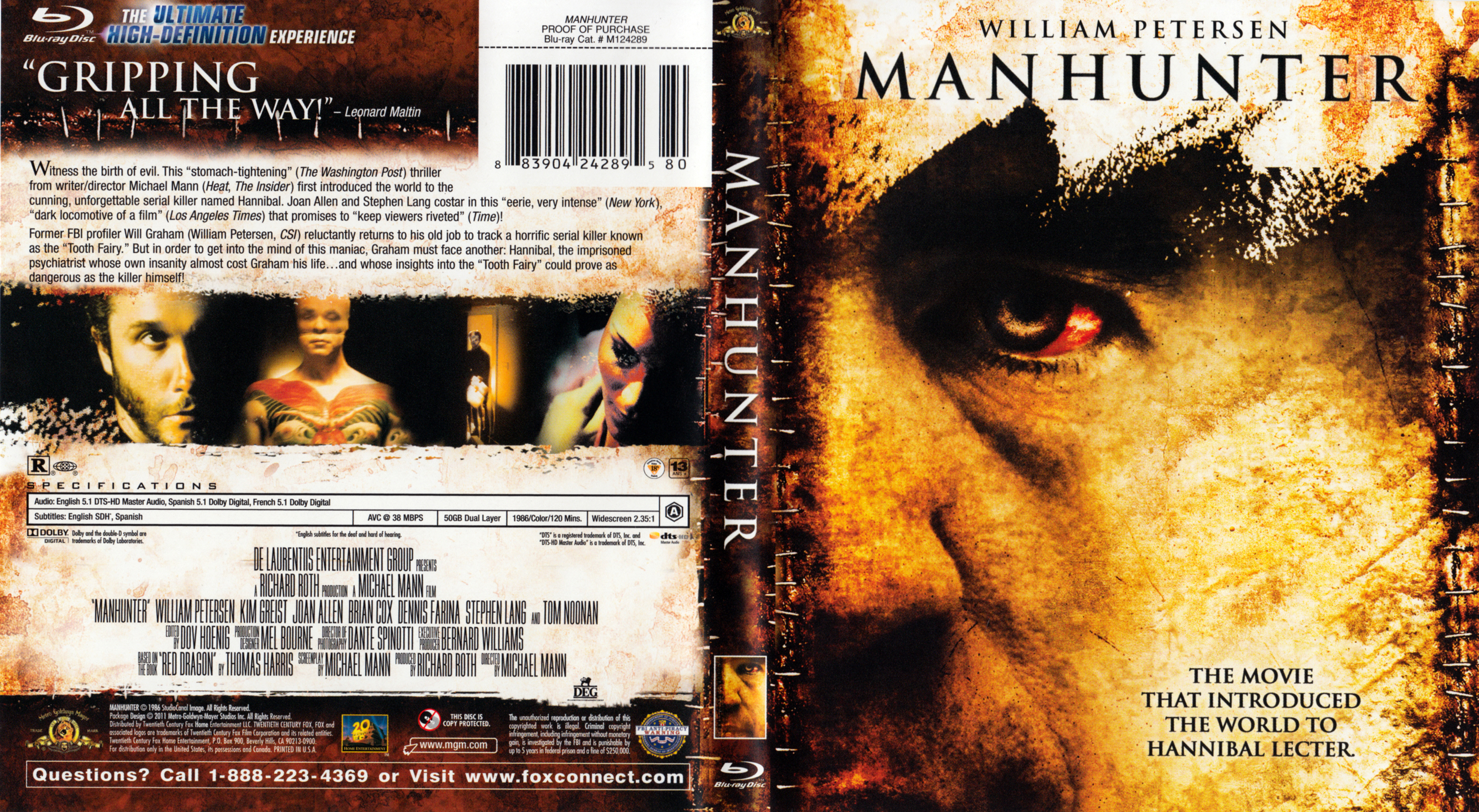 Jaquette DVD Manhunter - Le sixime sens Zone 1 (BLU-RAY)