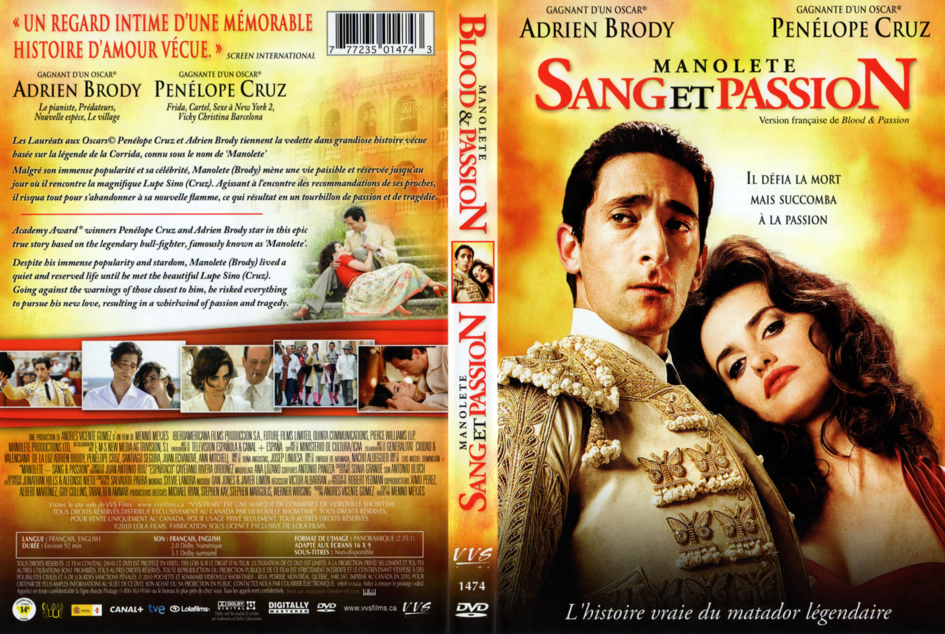 Jaquette DVD Manolete sang et passion (Canadienne)