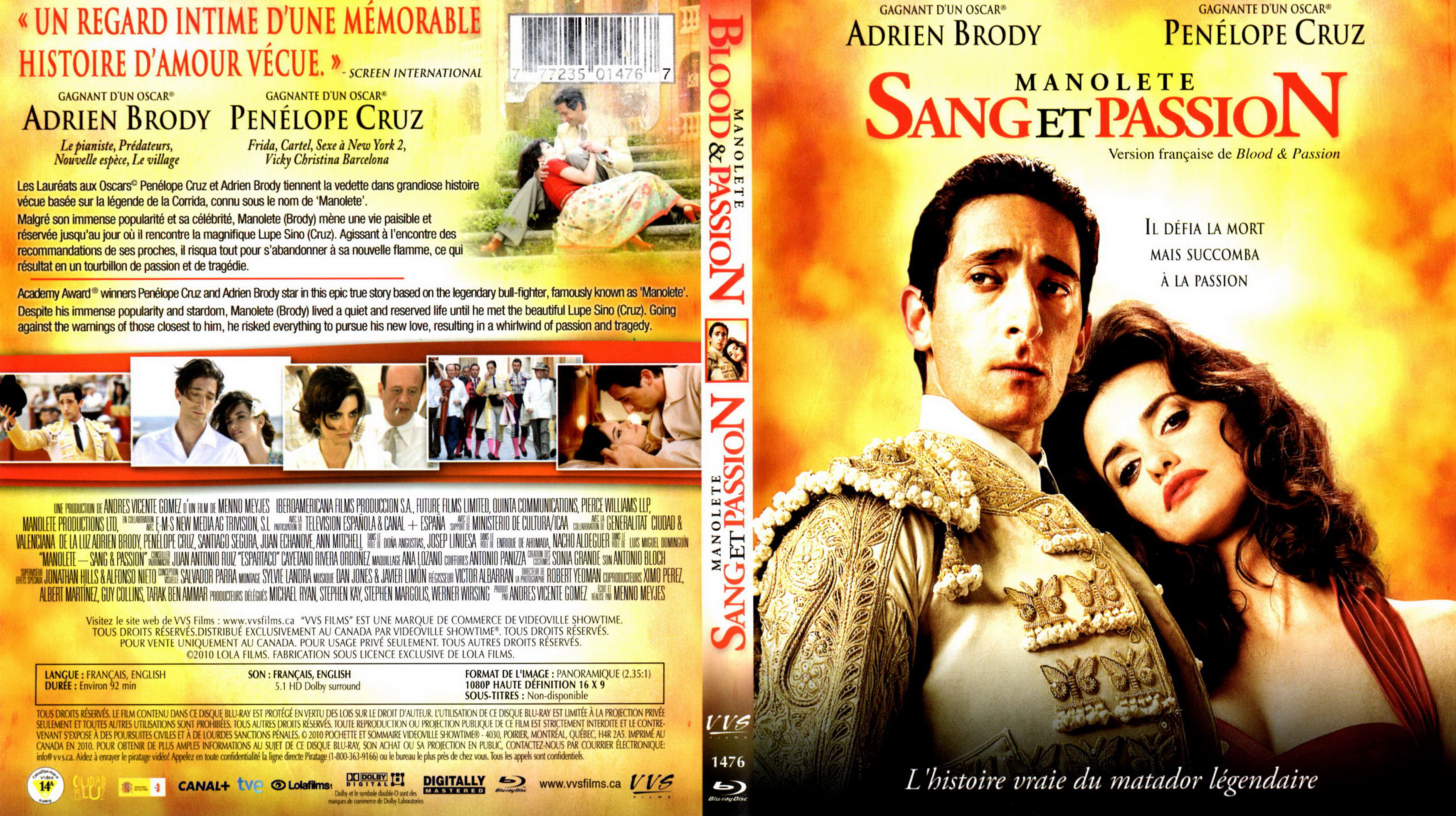 Jaquette DVD Manolete sang et passion (Canadienne) (BLU-RAY)