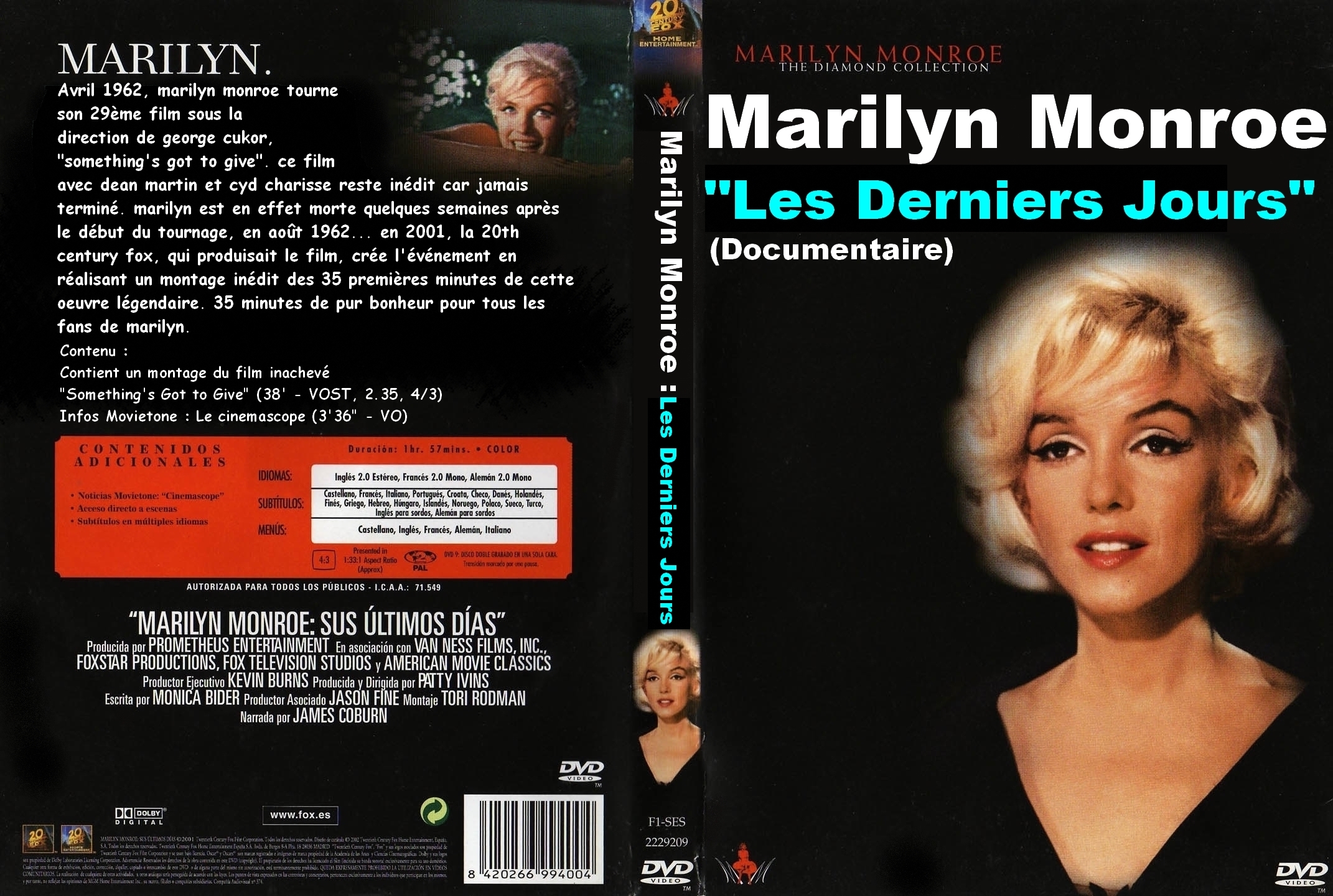 Jaquette DVD Marilyn Monroe Les Derniers Jours custom