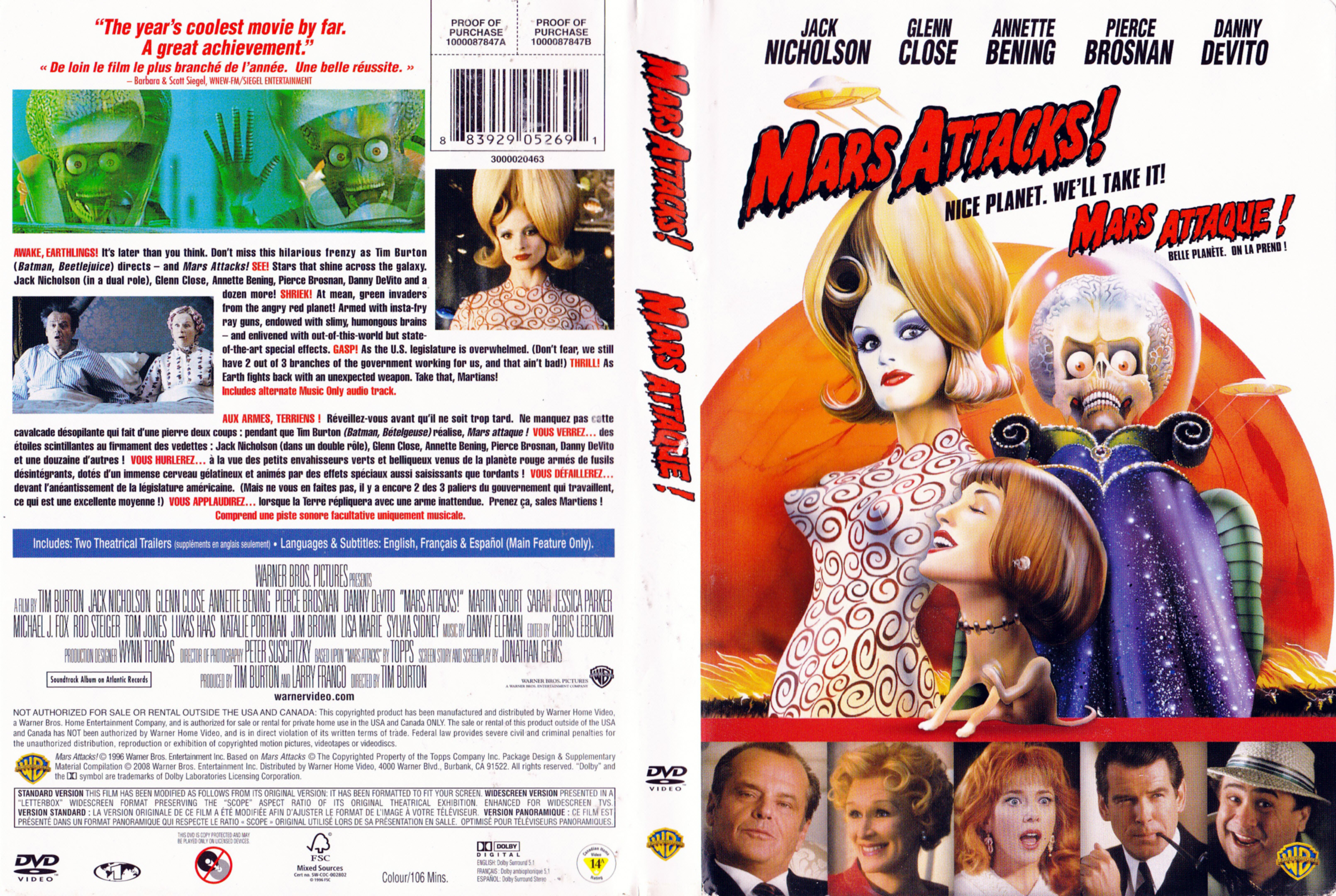 Jaquette DVD Mars attacks - Mars attaque (Canadienne)